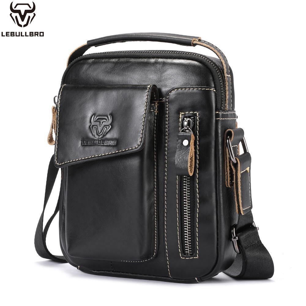 LEBULLBRO Men’s Genuine Leather Crossbody Bag Sling Bag & Shoulder Chest Bag