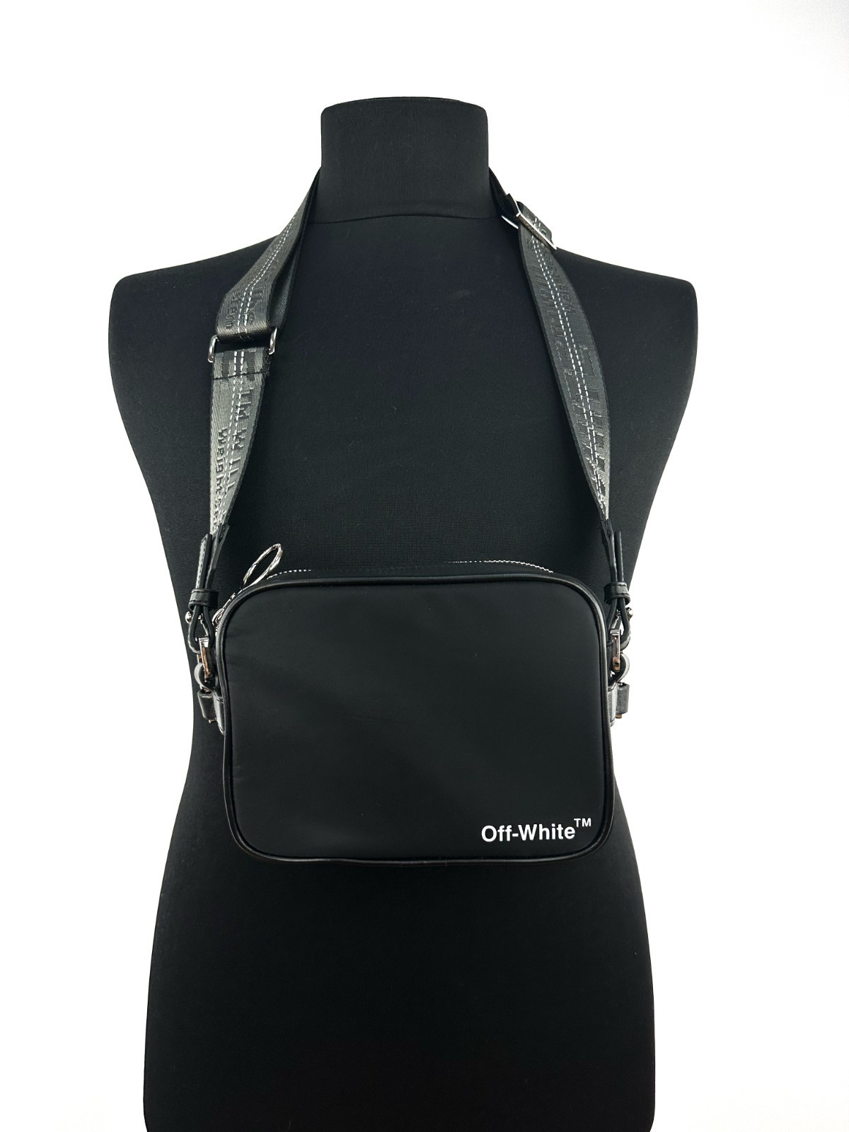 Off-White Virgil Abloh Nylon Webbing Messenger Crossbody Bag Black