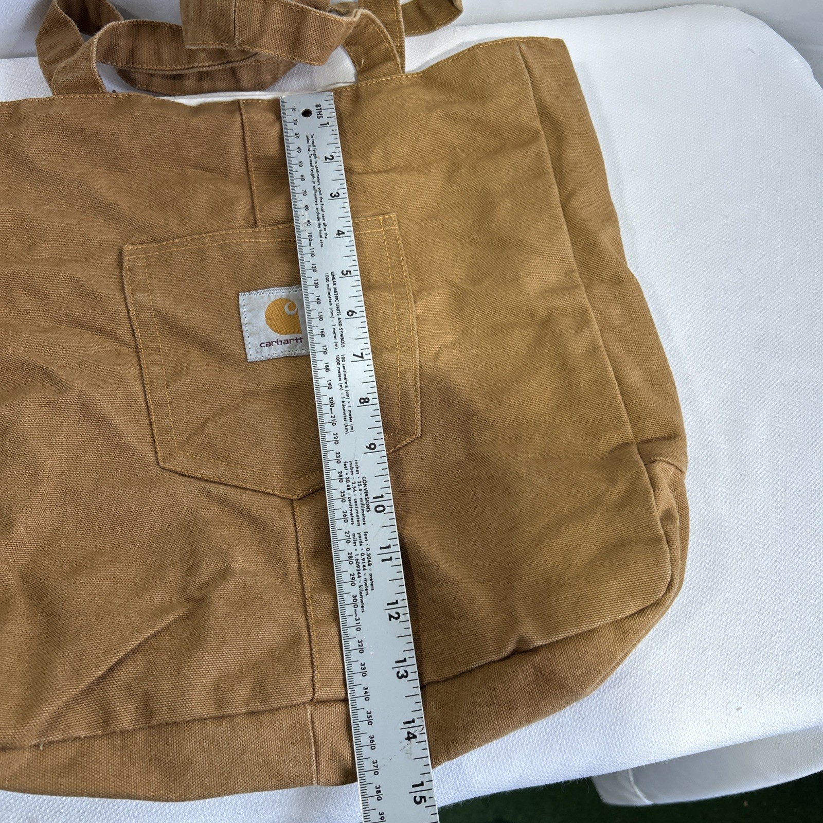 Carhartt Brown Tote Bag Front Pocket Logo Patch Workwear