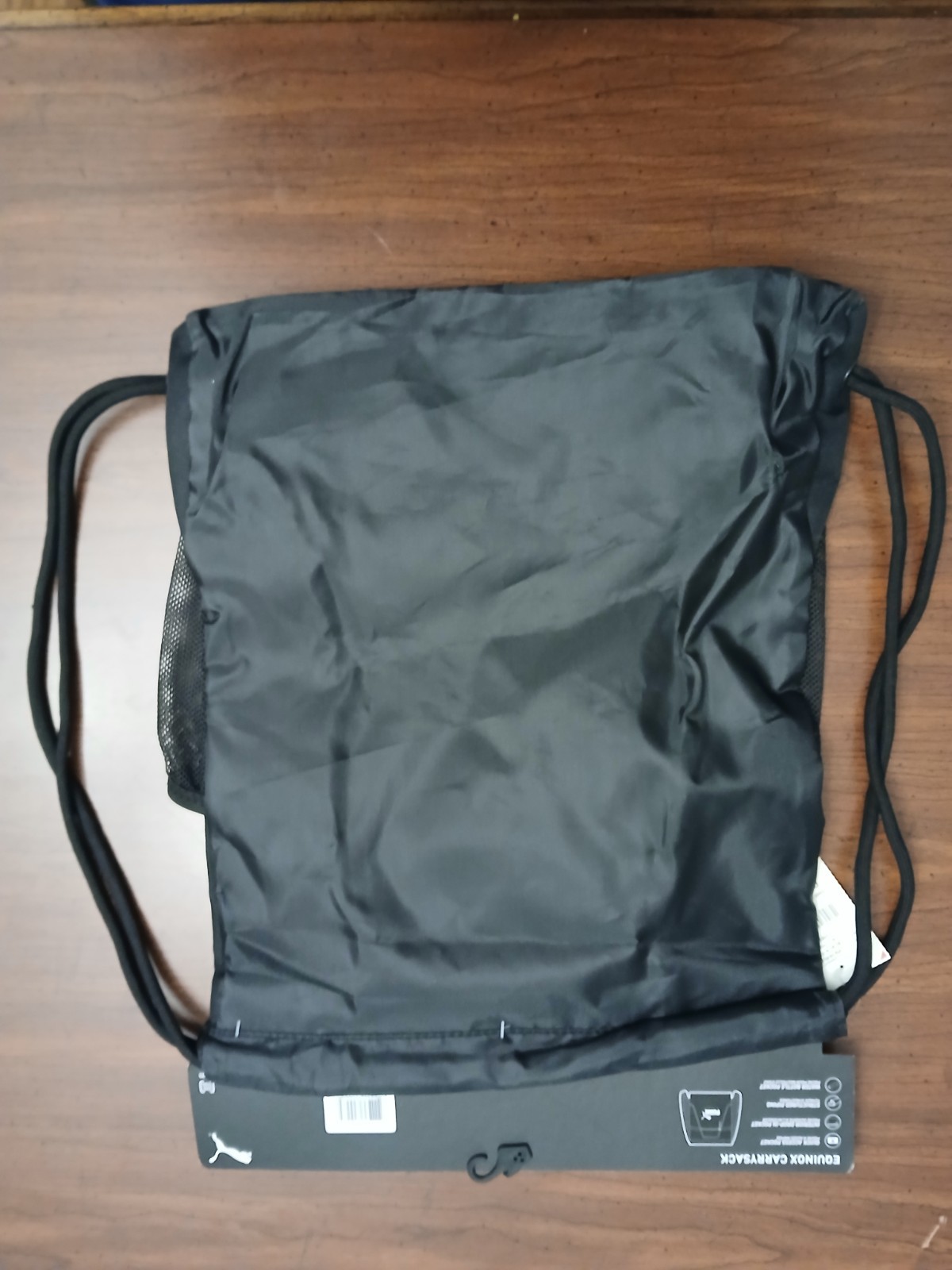 Puma Equinox Carrysack 18″x14″ Sackpack Drawstring Black w Gold or Silver Cat