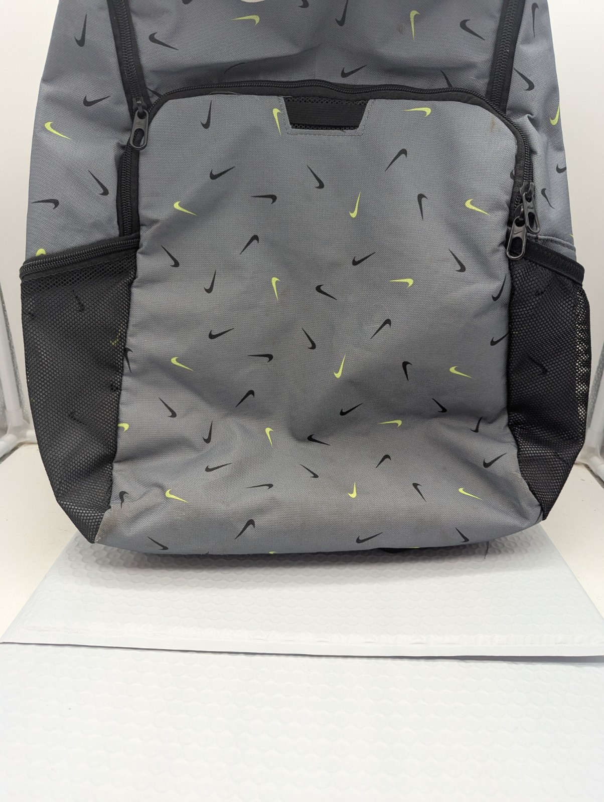 Nike Brasilia All Over Print Backpack Training Gym Gray/Black BA6039 Used