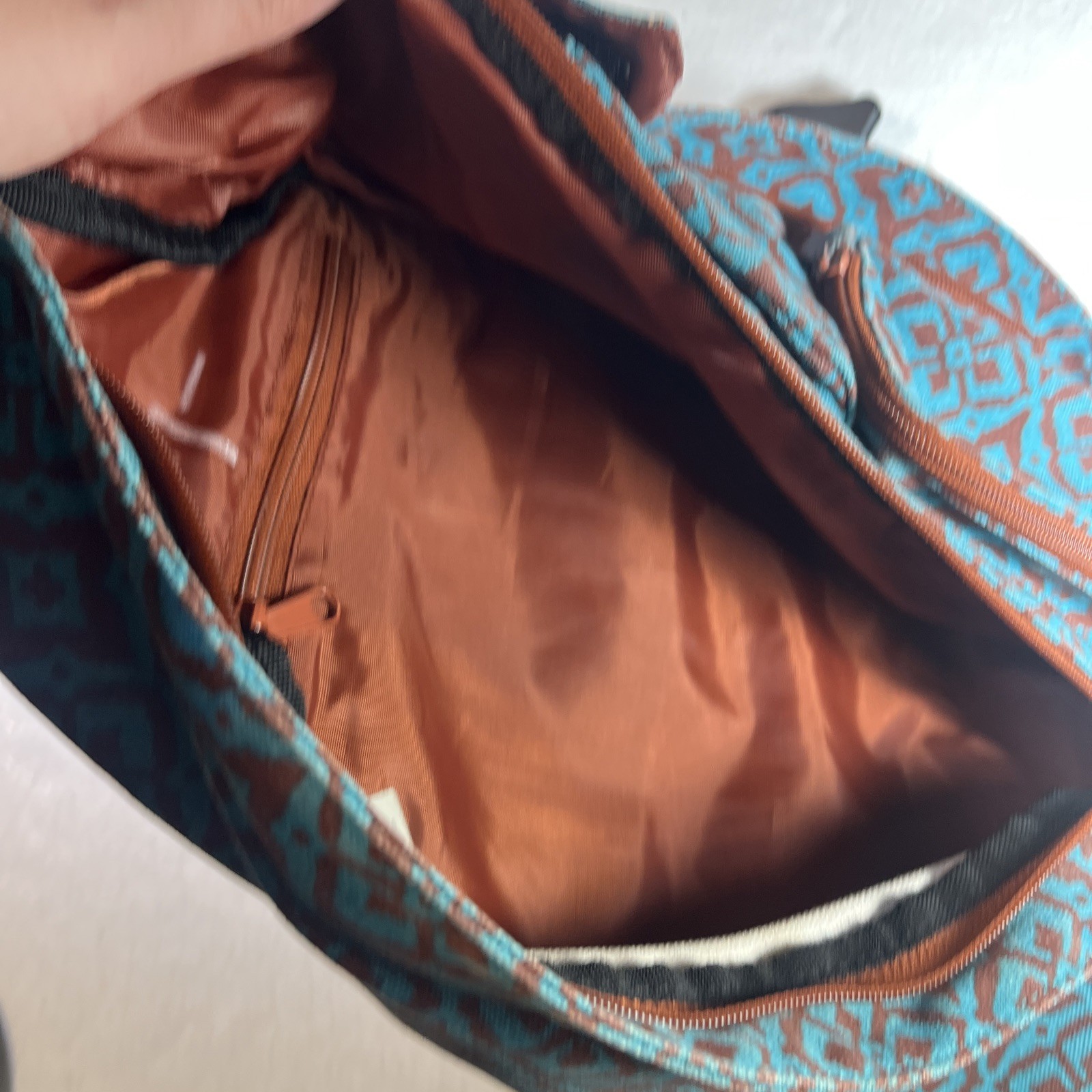 KAVU Rope Sling Bag Crossbody Desert Mosaic Backpack Teal Blue Brown Retired