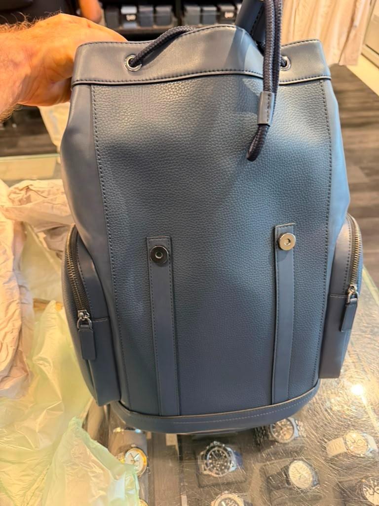 Michael Kors Men Cooper Large Leather Shoulder Backpack Navy For Travel Hiking