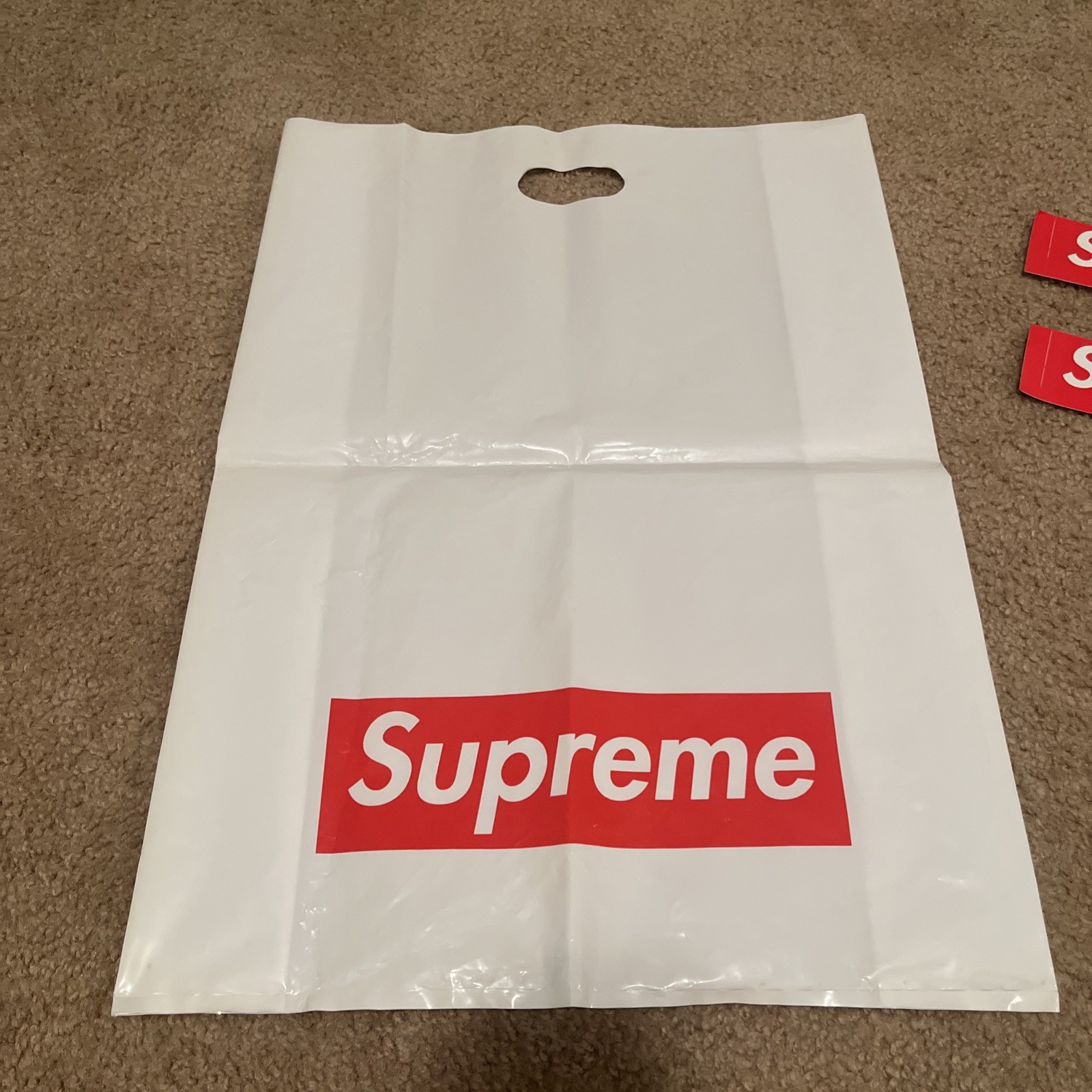 Original Supreme White Plastic Shopping Bag Red Box Logo 15” x 23”With Stickers