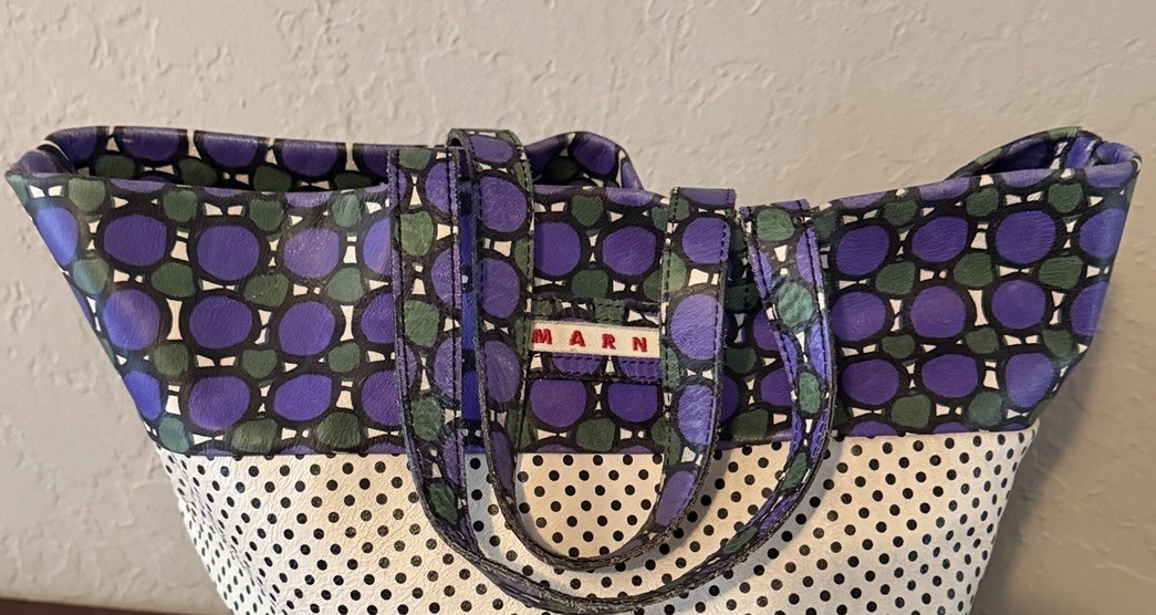 Marni Reversible Tote Bag Mens Unisex Geometric Polka Dot Purple Green Italy