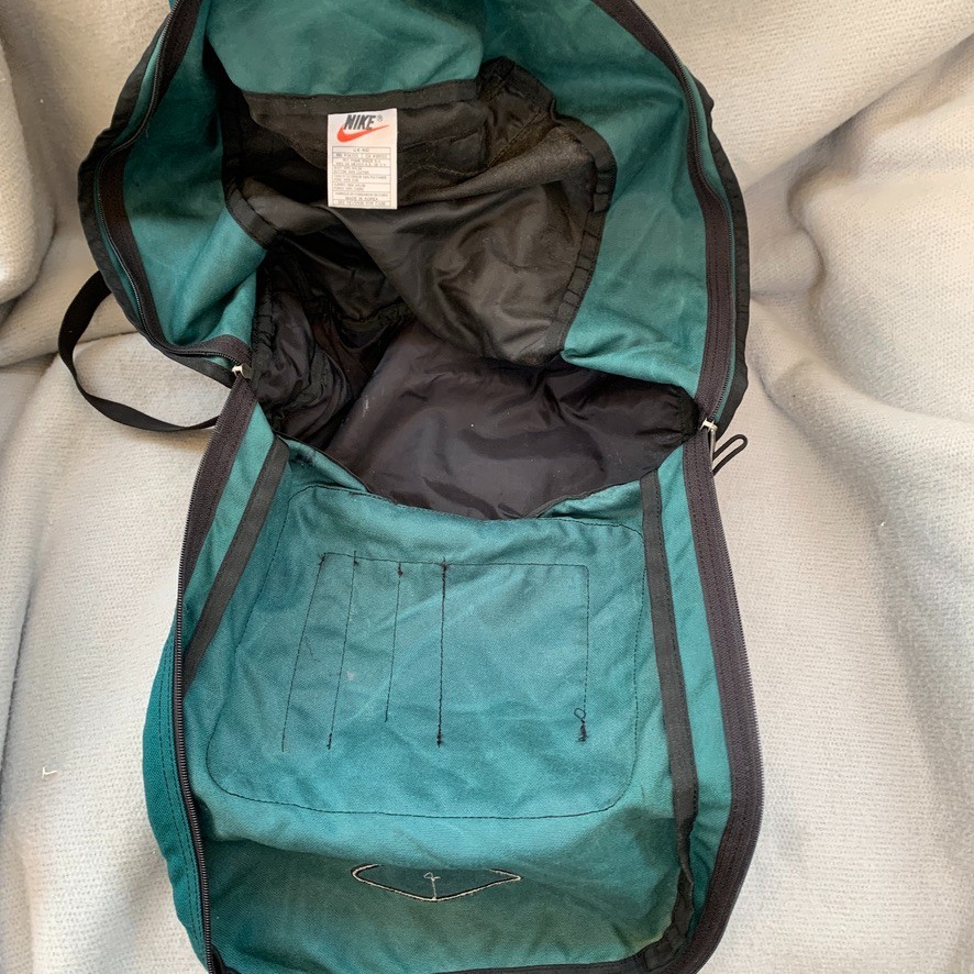 Vintage Y2K Nike Leather Suede Bottom Retro Green Backpack Bag Center Swoosh 90s