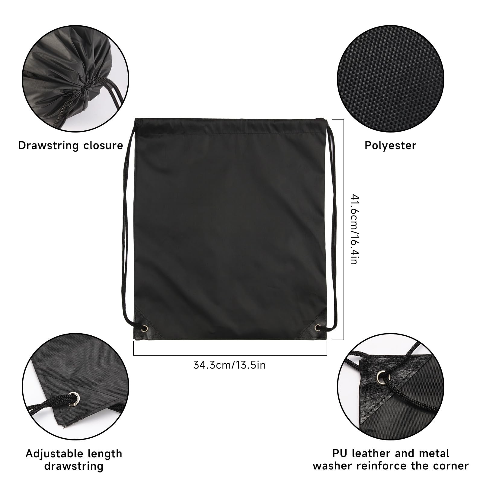 Kuhome 6Pcs Black Drawstring Backpacks Bulk String Bag Cinch Sack Pack Storag…