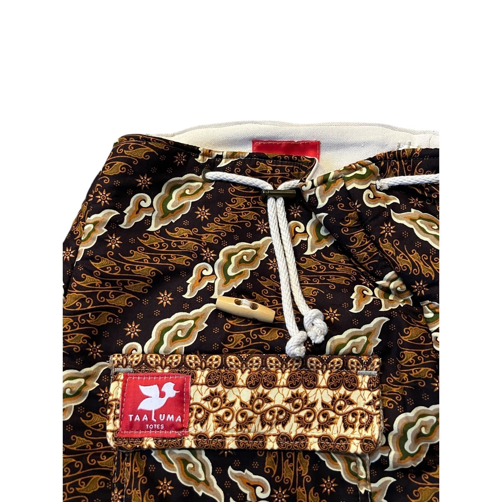 Taaluma Totes Backpack Batik Print – Brown Travel Bag w/ Drawstring