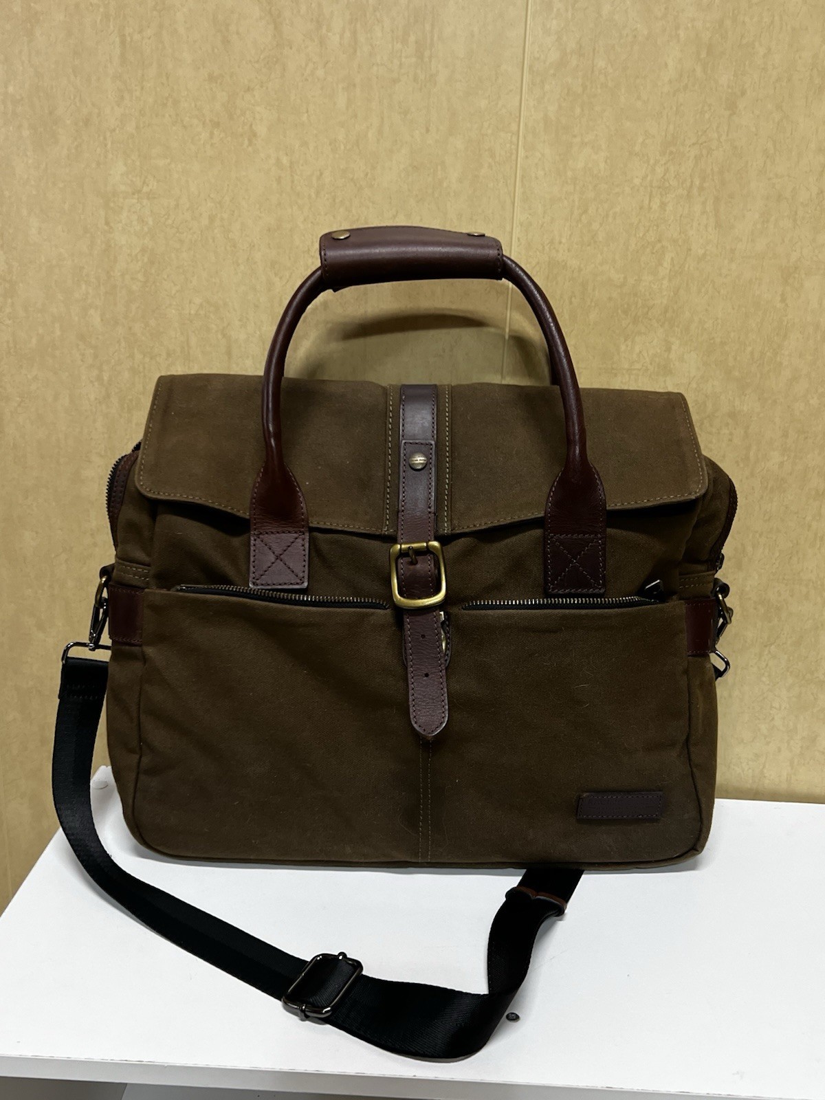 Racing Green British brown Briefcase CANVAS LEATHER SHOULDER BAG LAPTOP