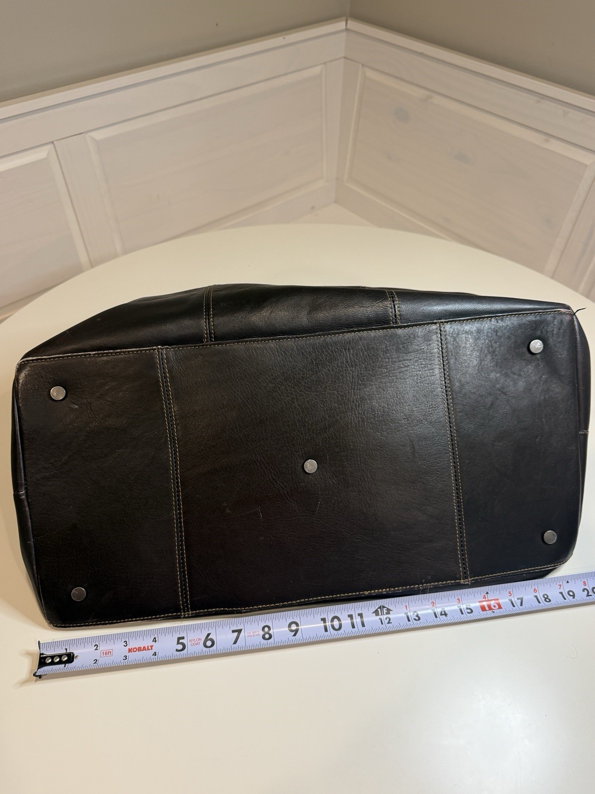 Kenneth Cole Dark Brown Genuine Leather Duffle Weekender Travel Bag Vintage Y2K