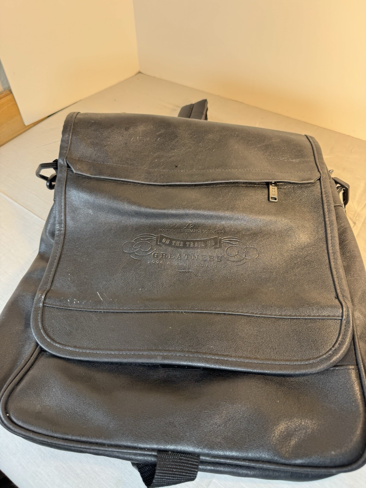 Solid Black leather messenger bag With Inside Pockets And Back Pack Handles