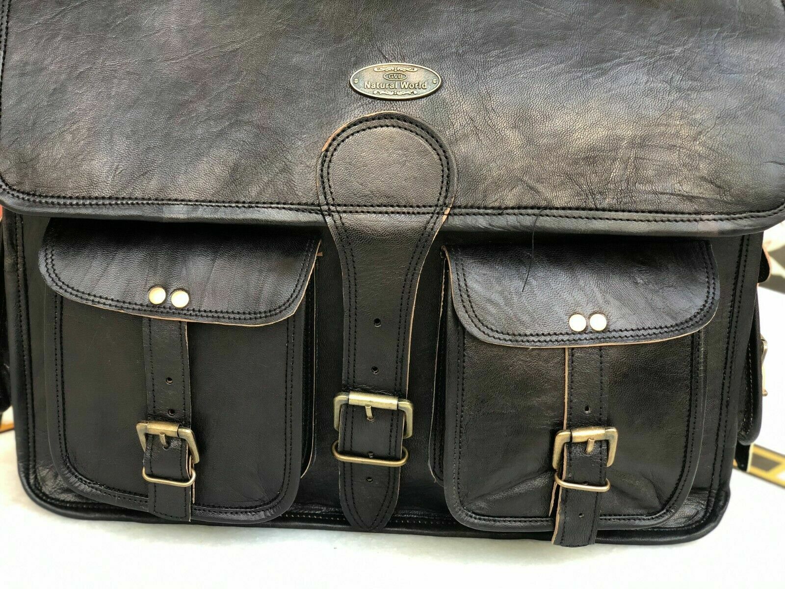 Messenger Shoulder Laptop Briefcase Travel Bag 18″ Men Black Leather Vintage