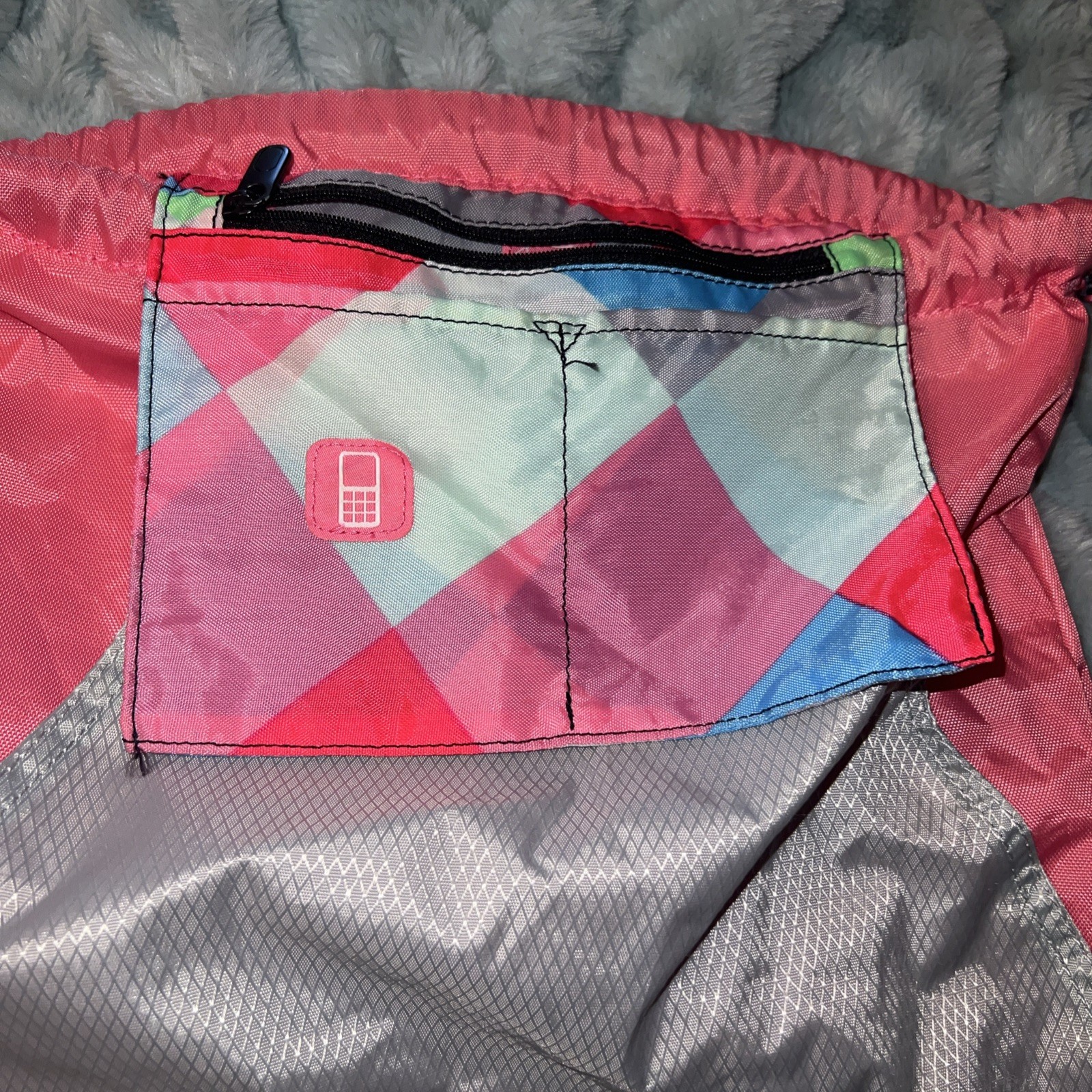 Nike Drawstring Backpack Pink White Logo Gym Sack Bag 17″ x 12.5″ Zip Pocket