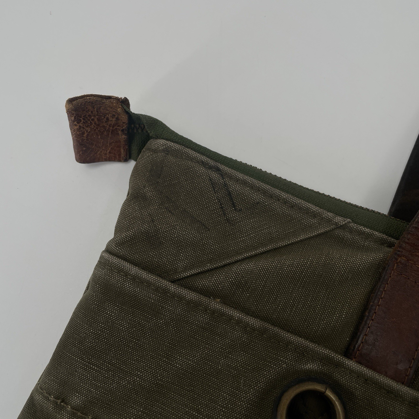 Atelier de L’Armee Green Canvas Brown Leather Tote Bag – Distressed