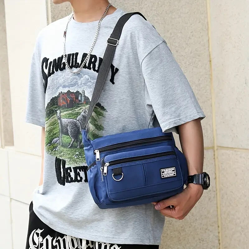 Large Capacity Nylon Crossbody Bag for Men/Women – Adj. Strap – (Dark Blue)
