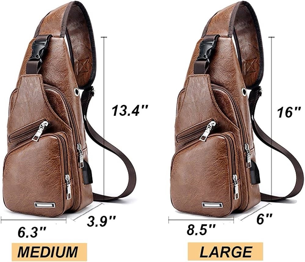LEBULLBRO Men Sling Backpack Genuine Leather Chest Crossbody Travel Shoulder Bag