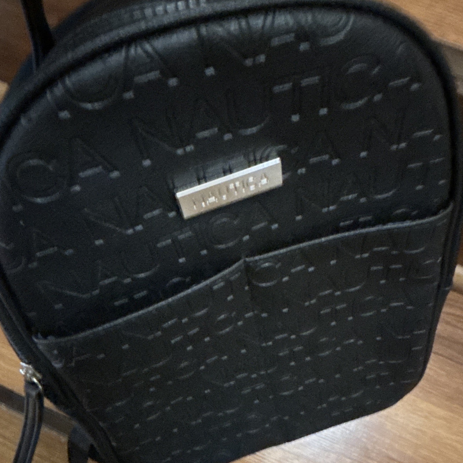 Nautica Men’s Black Logo Backpack Zip Closure Adjustable Strap Inner Pockets