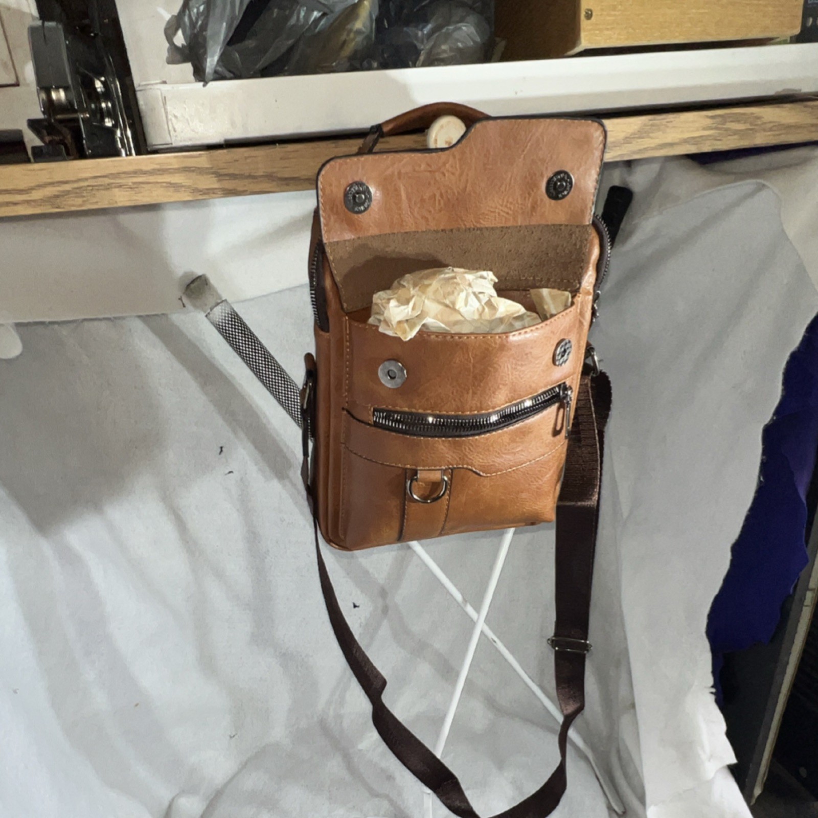 WEIXIER Brown Messenger Bag for Men Adjustable Strap Zip Magnetic Pockets