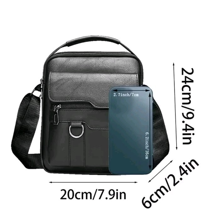 Men’s Leather Crossbody Small Shoulder Multi Pocket Bag(Coffee Brown).
