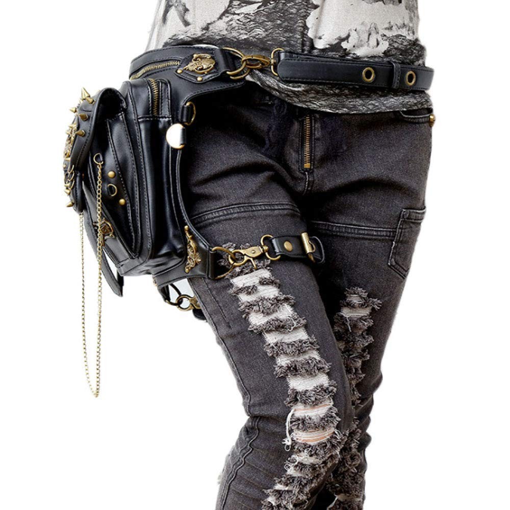 PU Leather Steampunk Waist Bags Gothic Personalized Bag Men and Women Hiking …