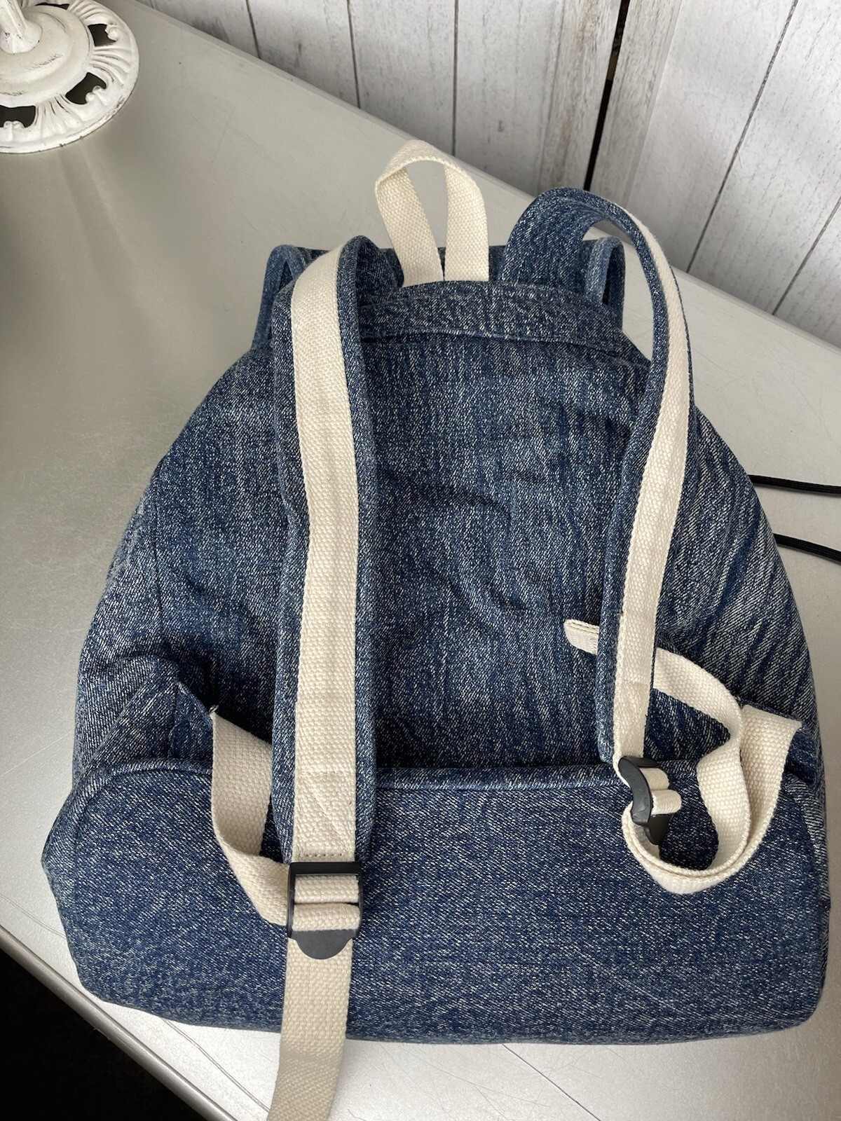 Urban Outfitters Backpack – Blue Denim Canvas Buckle Drawstring Closure