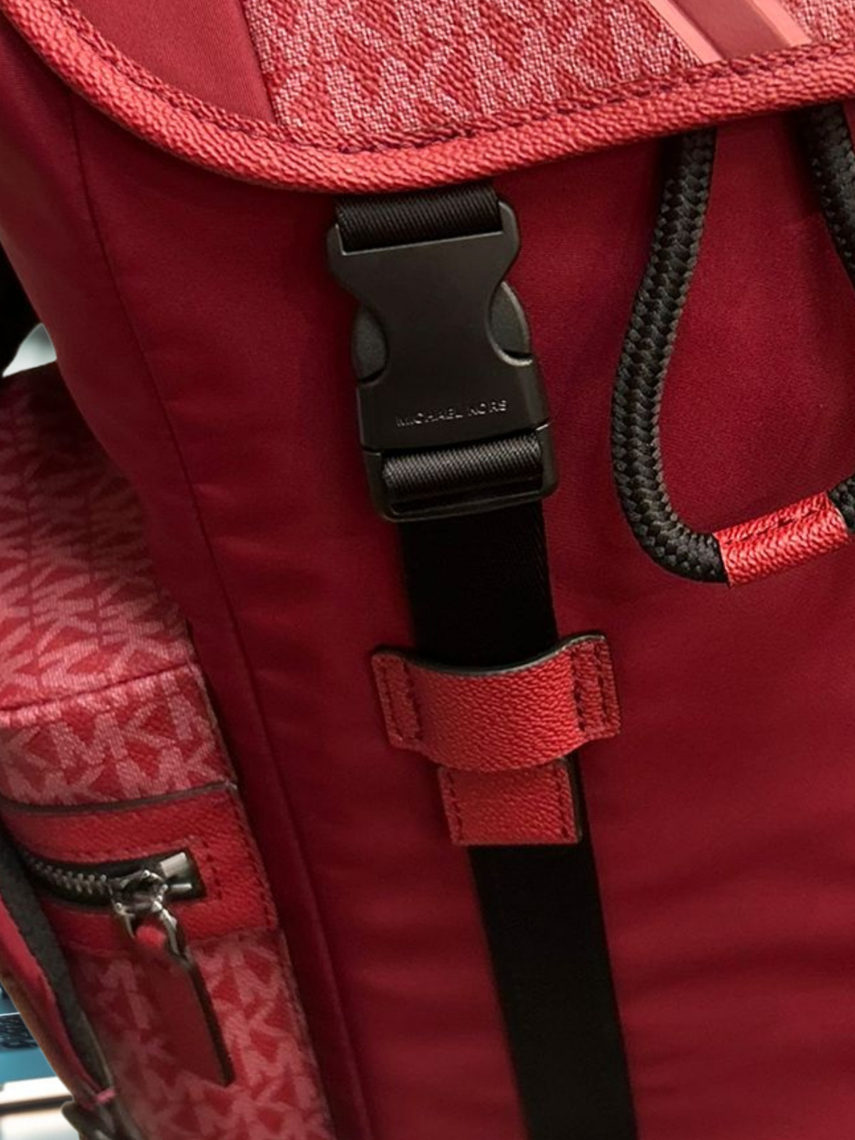 Michael Kors Cooper Men Signature Logo and Nylon Pocket Travel Backpack Cherry