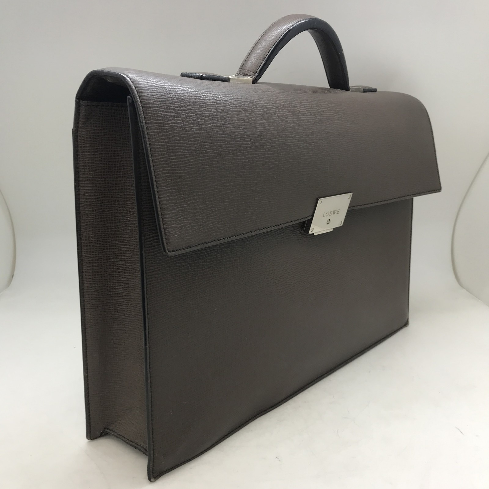 LOEWE Leather Briefcase Brown Business Bag Logo Authentic Men’s From JP