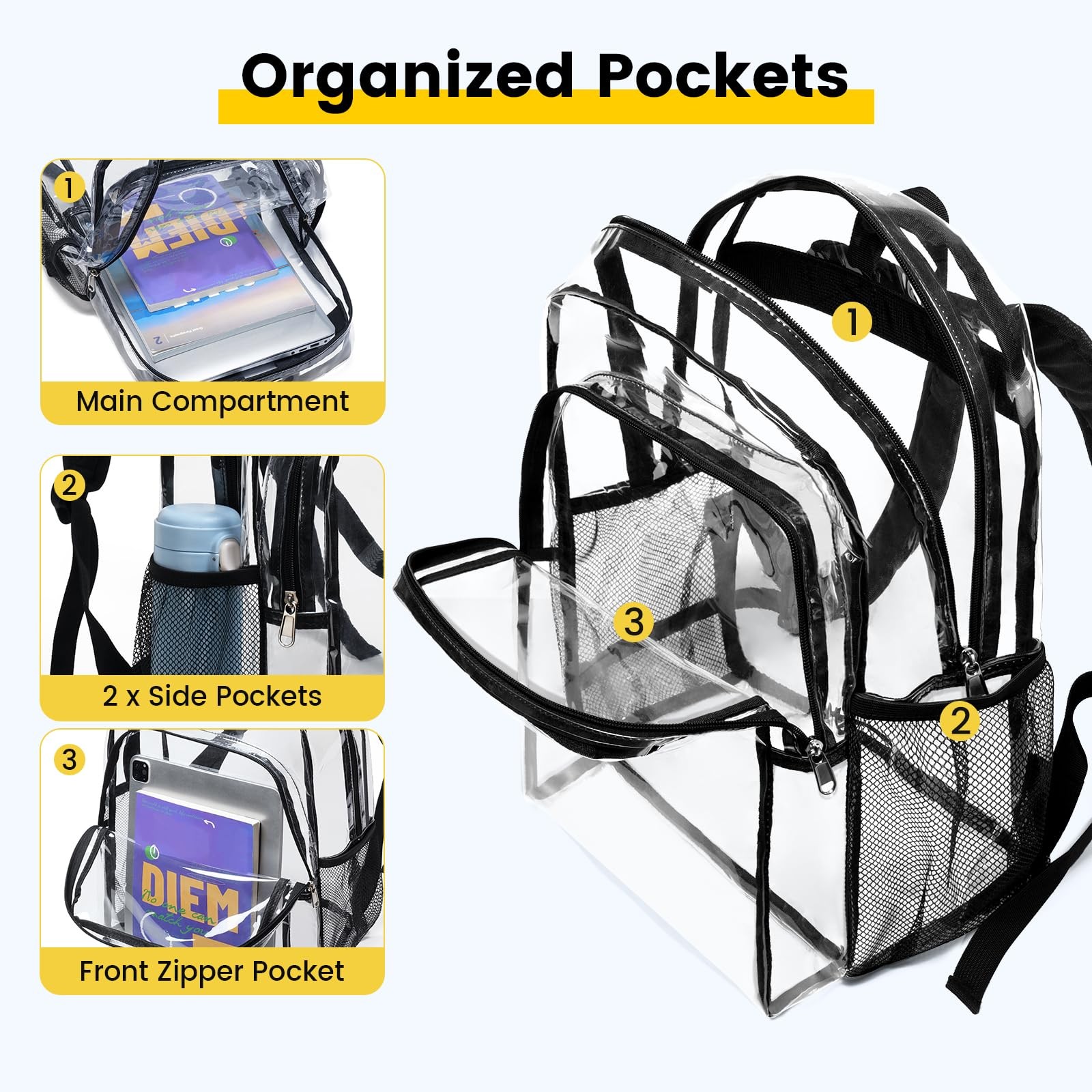 Clear Backpack Heavy Duty Transparent School Bookbag Girls Boys Large Bag 1 PCS