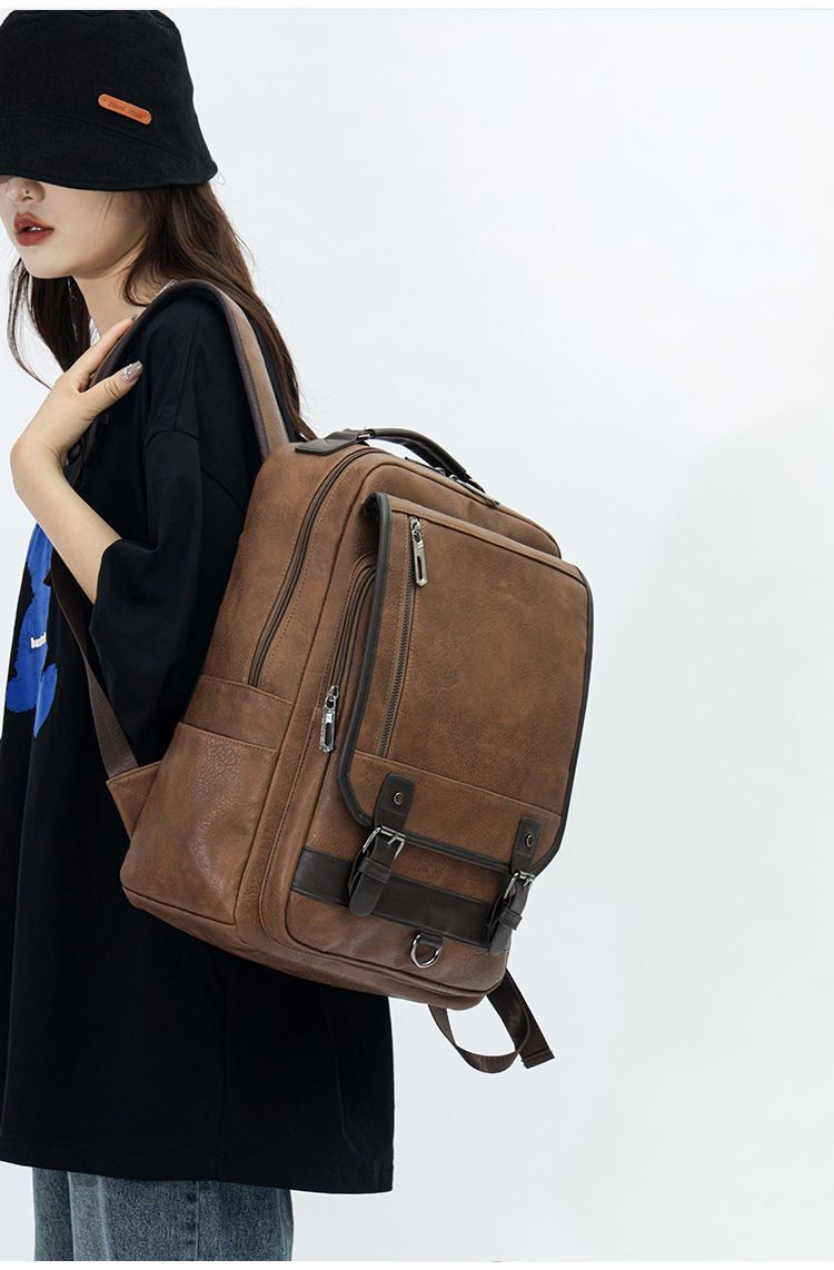 Men and Women PU Leather Backpack Computer Waterproof Outdoor Business Bag