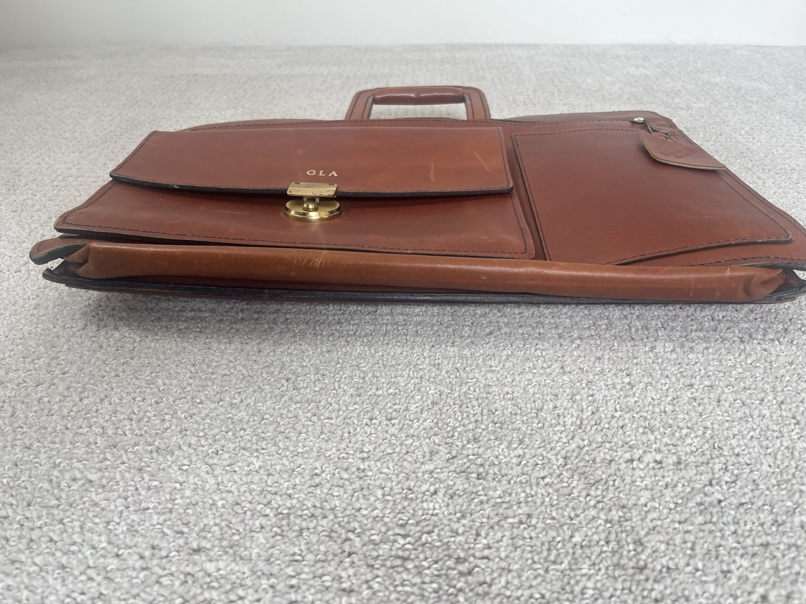 Schlesinger Brothers Briefcase Saddle Leather Vintage USA Slide Handle