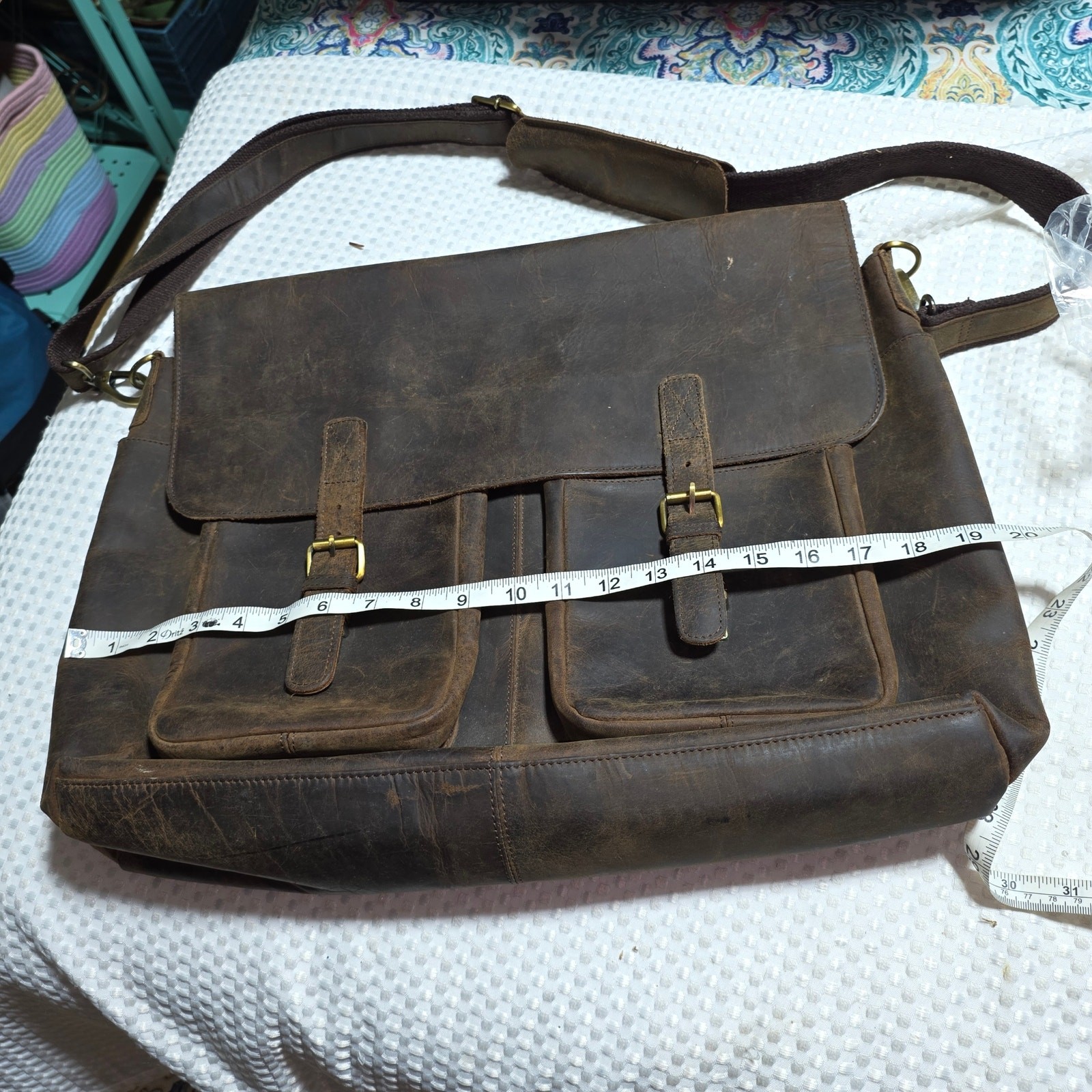 KOMALC XL 18″ BRIEFCASE BUFFALO LEATHER CROSSBODY MESSENGER BAG