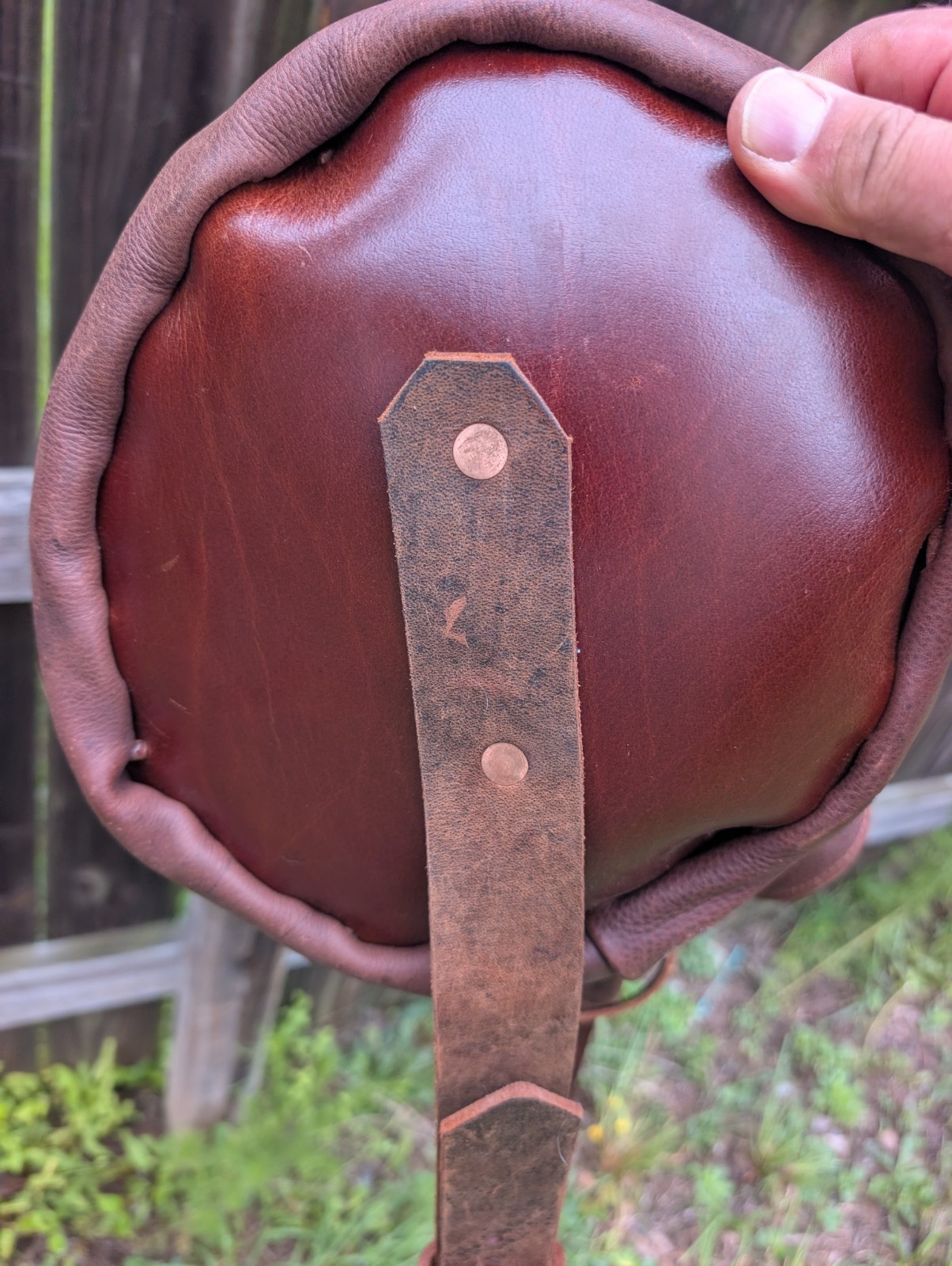 Brown leather Bucket Bag w/ Buckle, Adjustable Shoulder Strap, Unisex boho