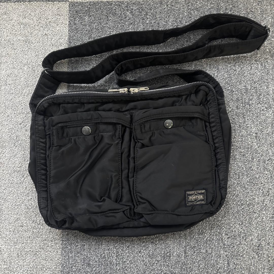 Authentic PORTER Yoshida Shoulder Bag 2 Layers Black 30cm x 18cm x 11.5cm Damage