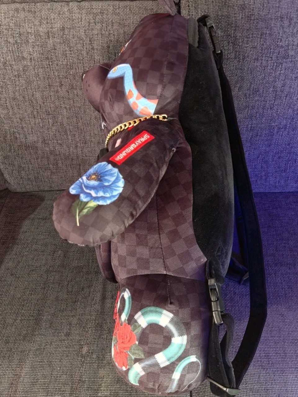 Sprayground Snakes On A Bag Moneybear Backpack🔥New Black Check Teddy Bear Bag