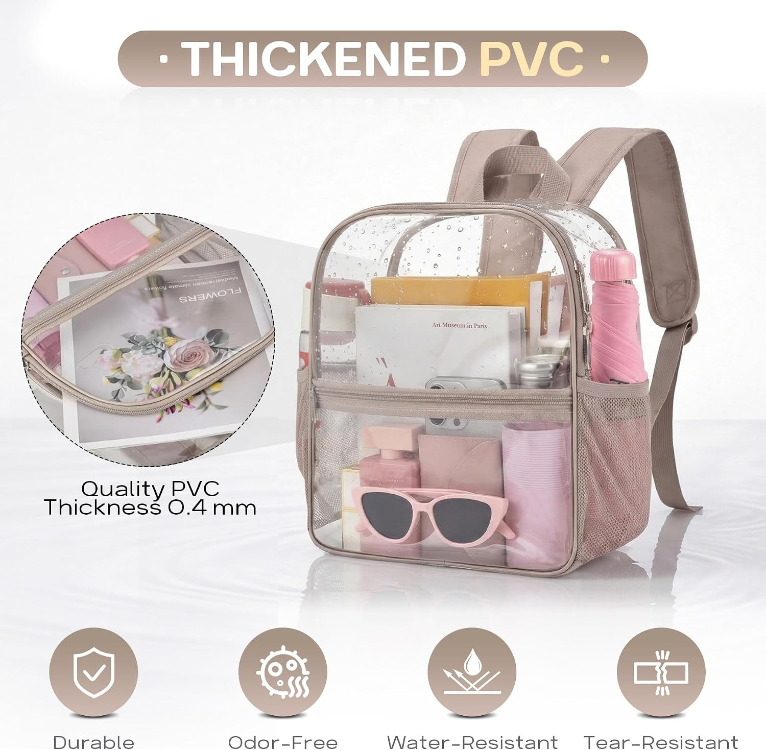Clear Backpack Stadium Approved, 12 X 6 X 11 In, Small Transparent Backpack for