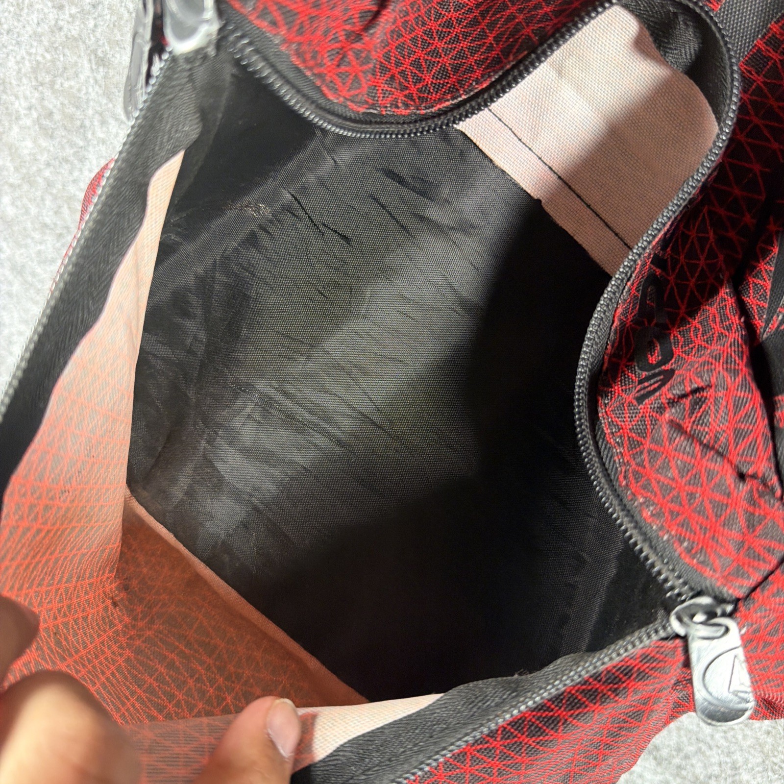 VOLCOM Stone Logo Backpack Red Black Geometric Crosshatch Grid Skate School Bag