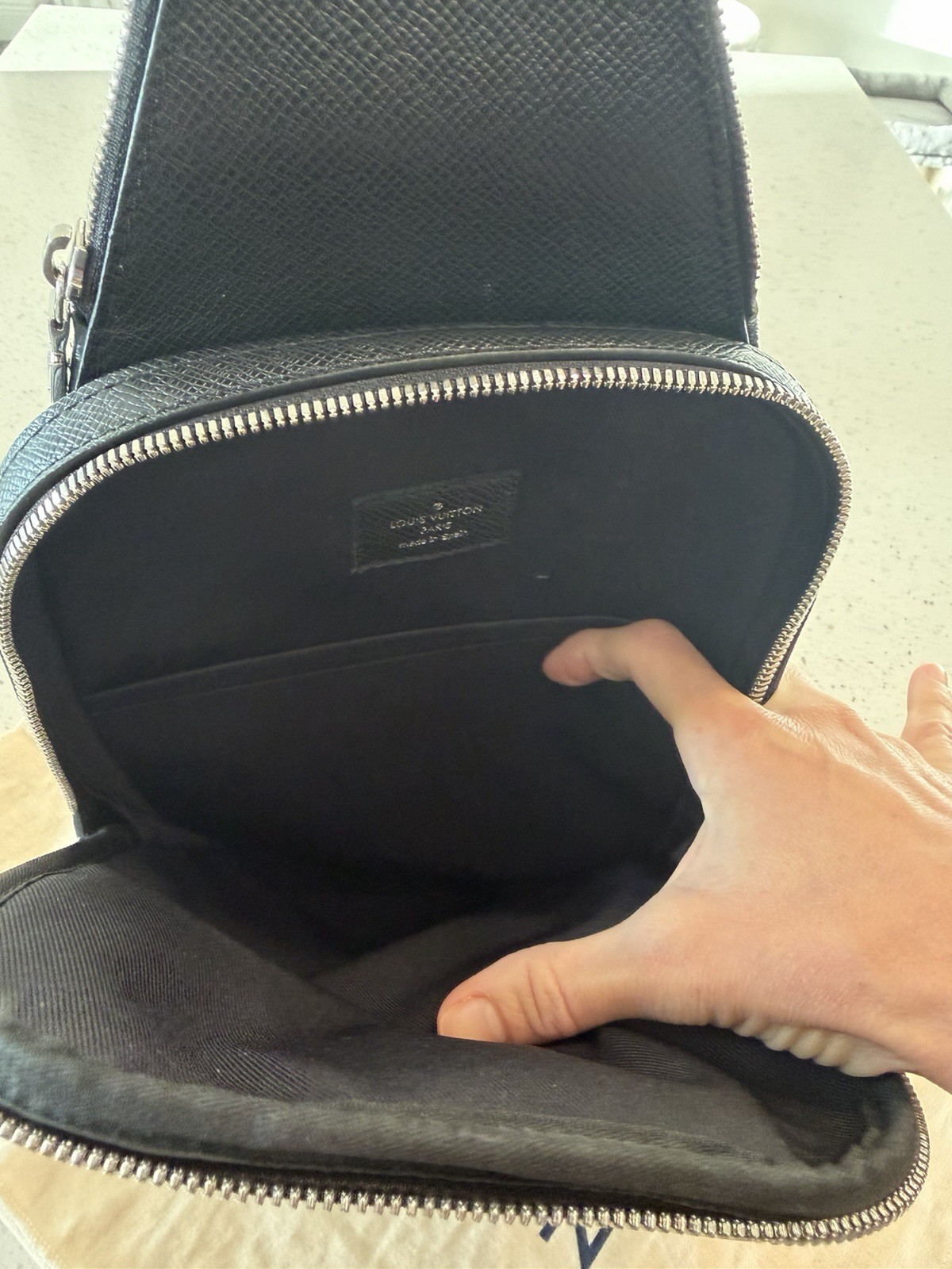 Louis Vuitton Black Crossbody Sling Bag Zip Closure Adjustable Strap Men