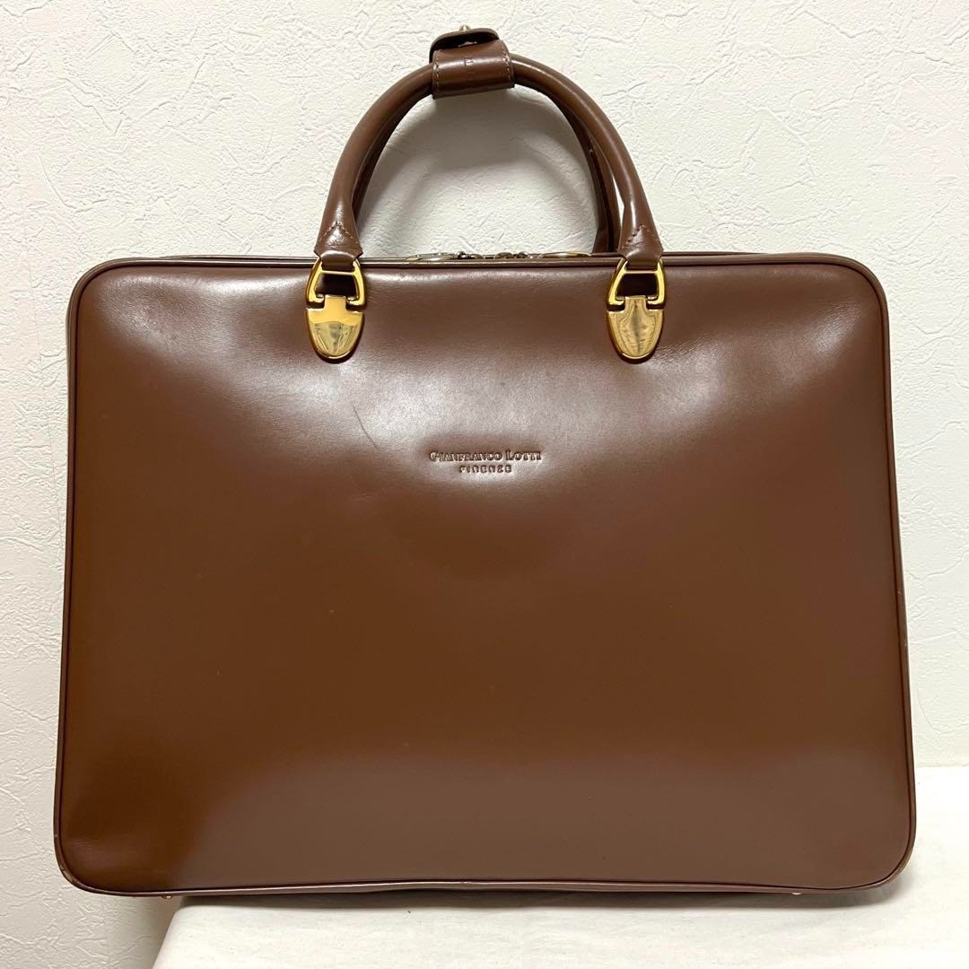 GIANFRANCO LOTTI Business Bag Briefcase Handbag Leather in Brown USED Good Cond