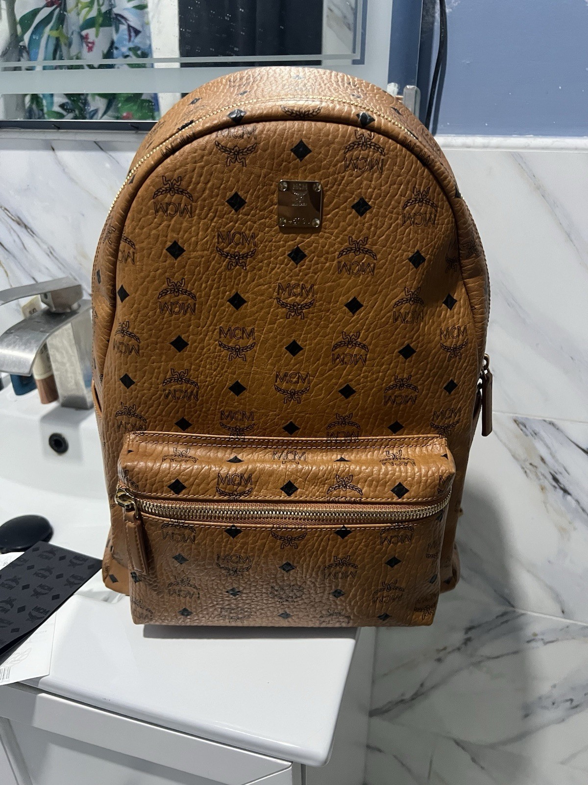 MCM Backpack Medium VISETOS COGNAC 100% Authentic W/RECEIPT