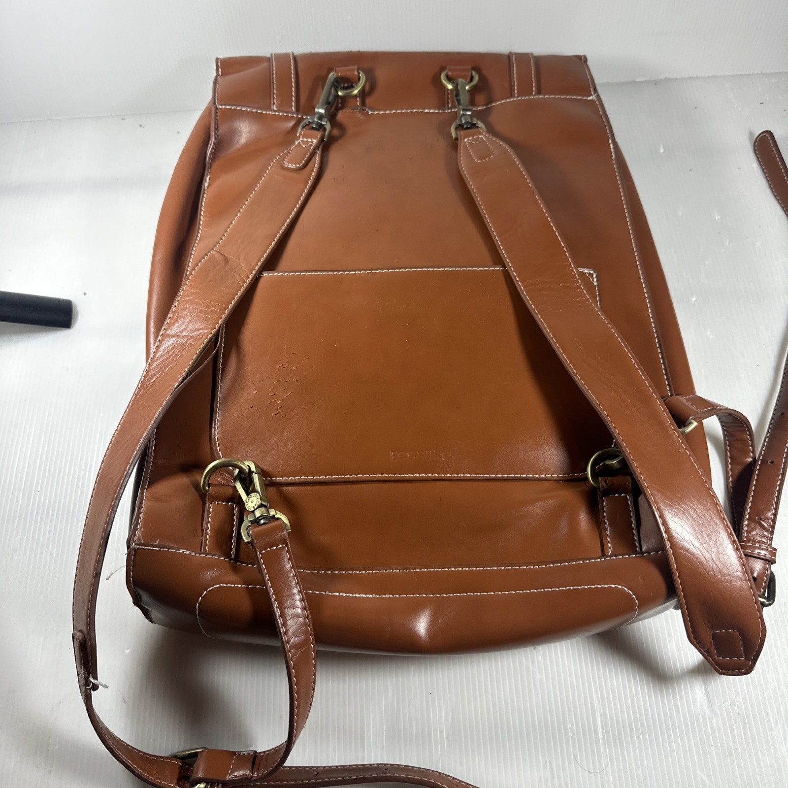 ECOSUSI Laptop Backpack Faux Leather Brown Straps See Photos