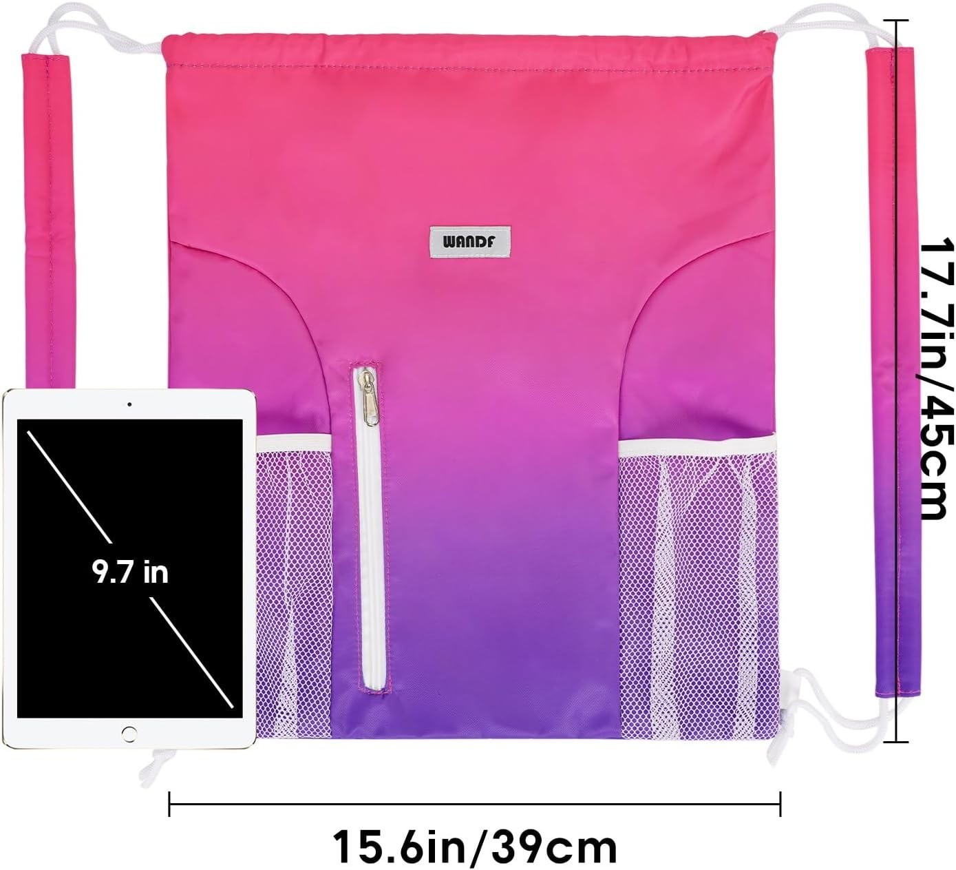 Drawstring Backpack with Shoulder Pad Sports Gym Backpack (Rose Gradient)