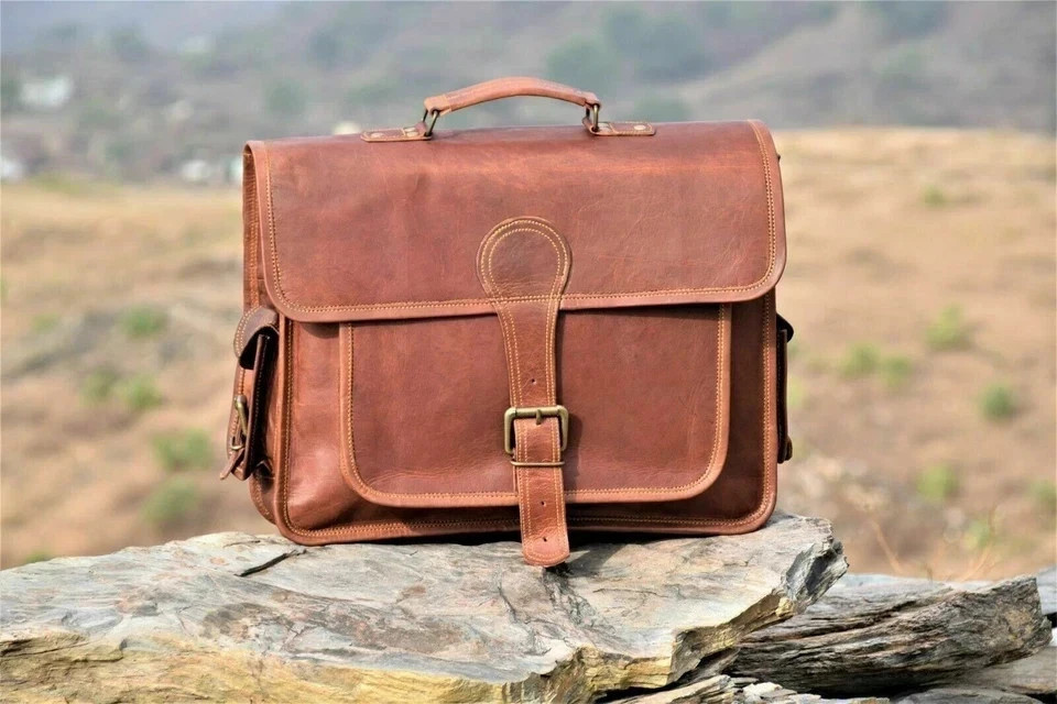Vintage Brown Genuine Leather Sleek Bag Men’s Laptop Shoulder Satchel