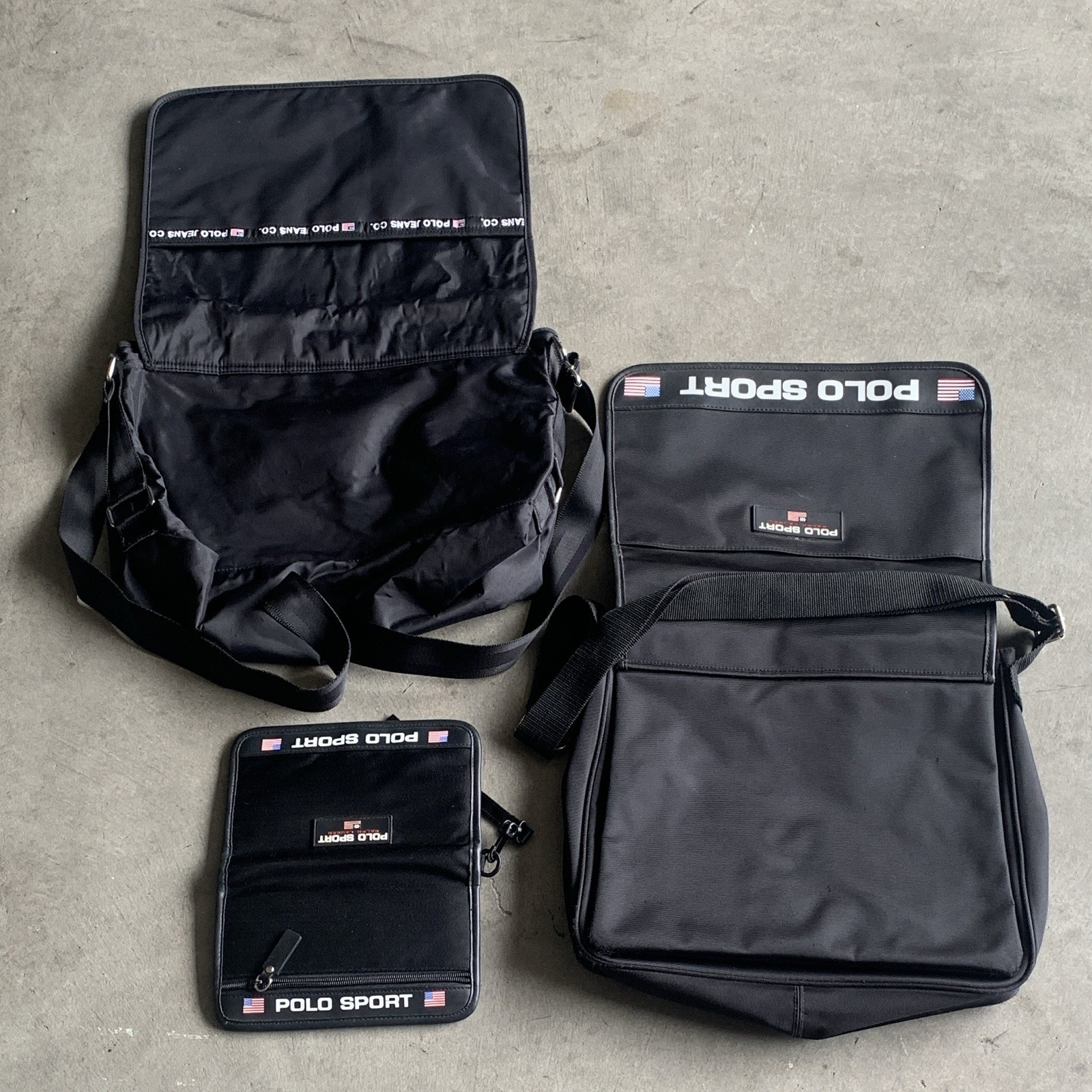 Polo Sport Black Messenger Bag Set w/ Pouch, Adjustable Strap, Zip/Magnetic