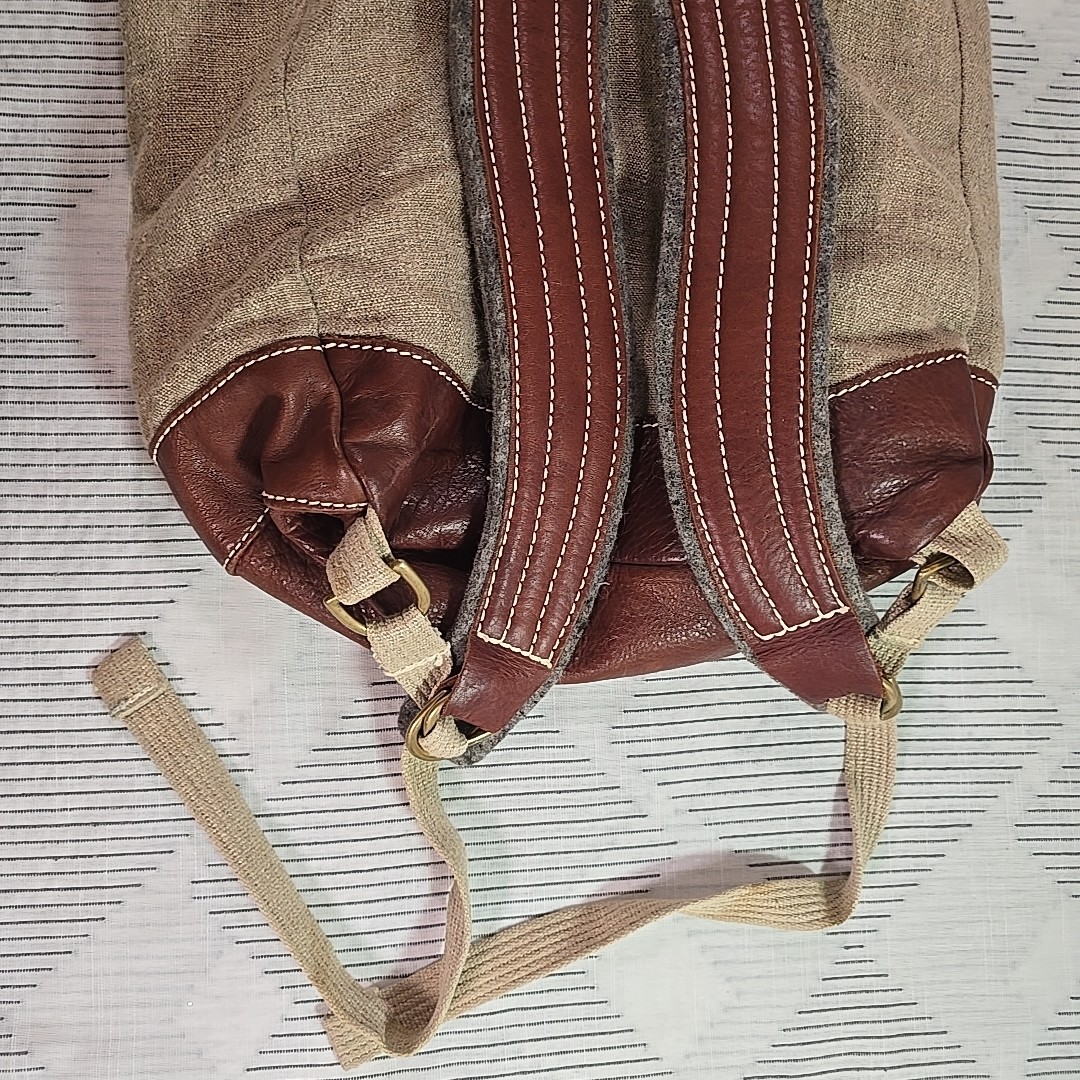 TERRA PAX Eco-friendly Hemp Linen Leather Beige TerraPax School Travel Backpack