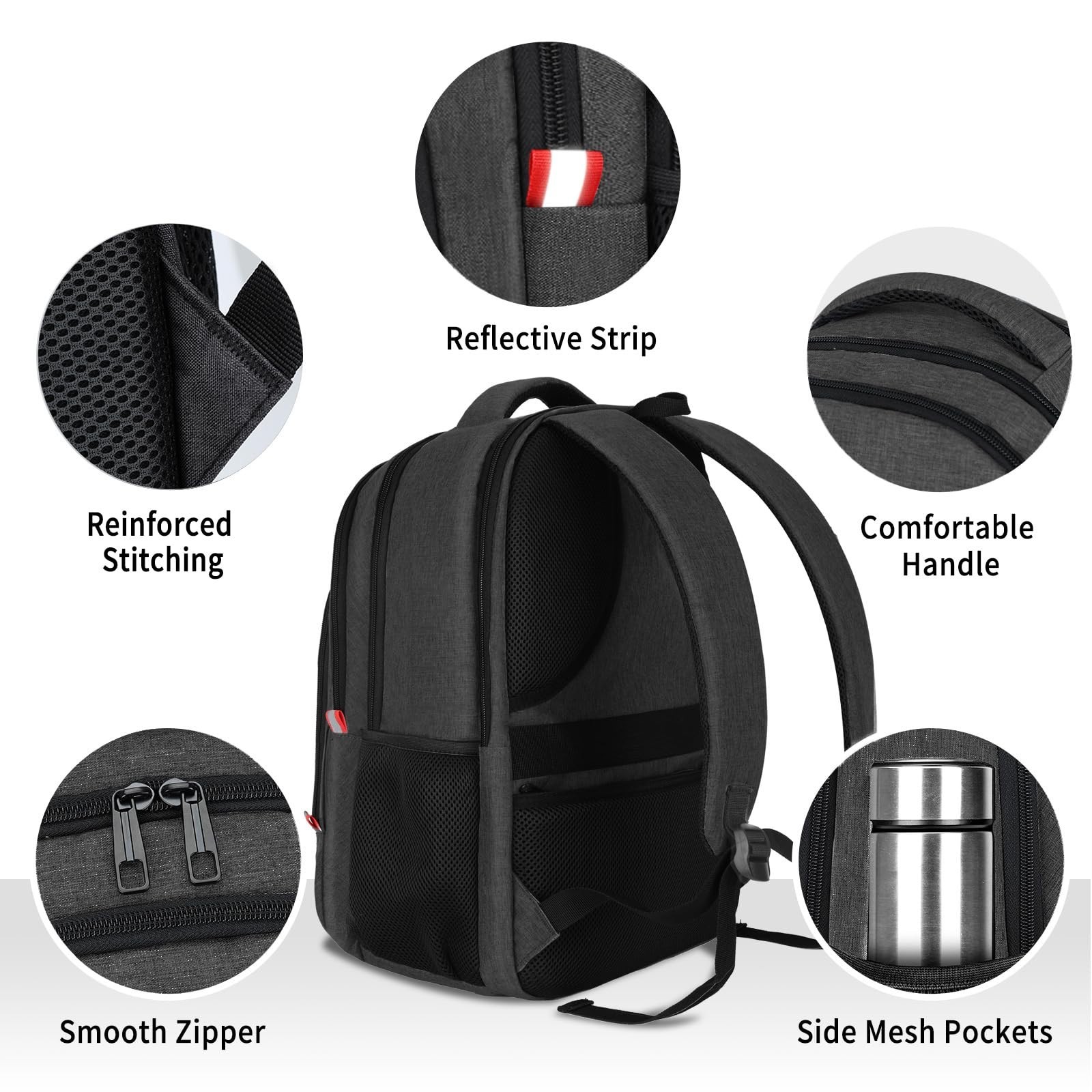 Water Resistant Laptop Backpack for Men & Boys, Travel School Bookbag 15.6