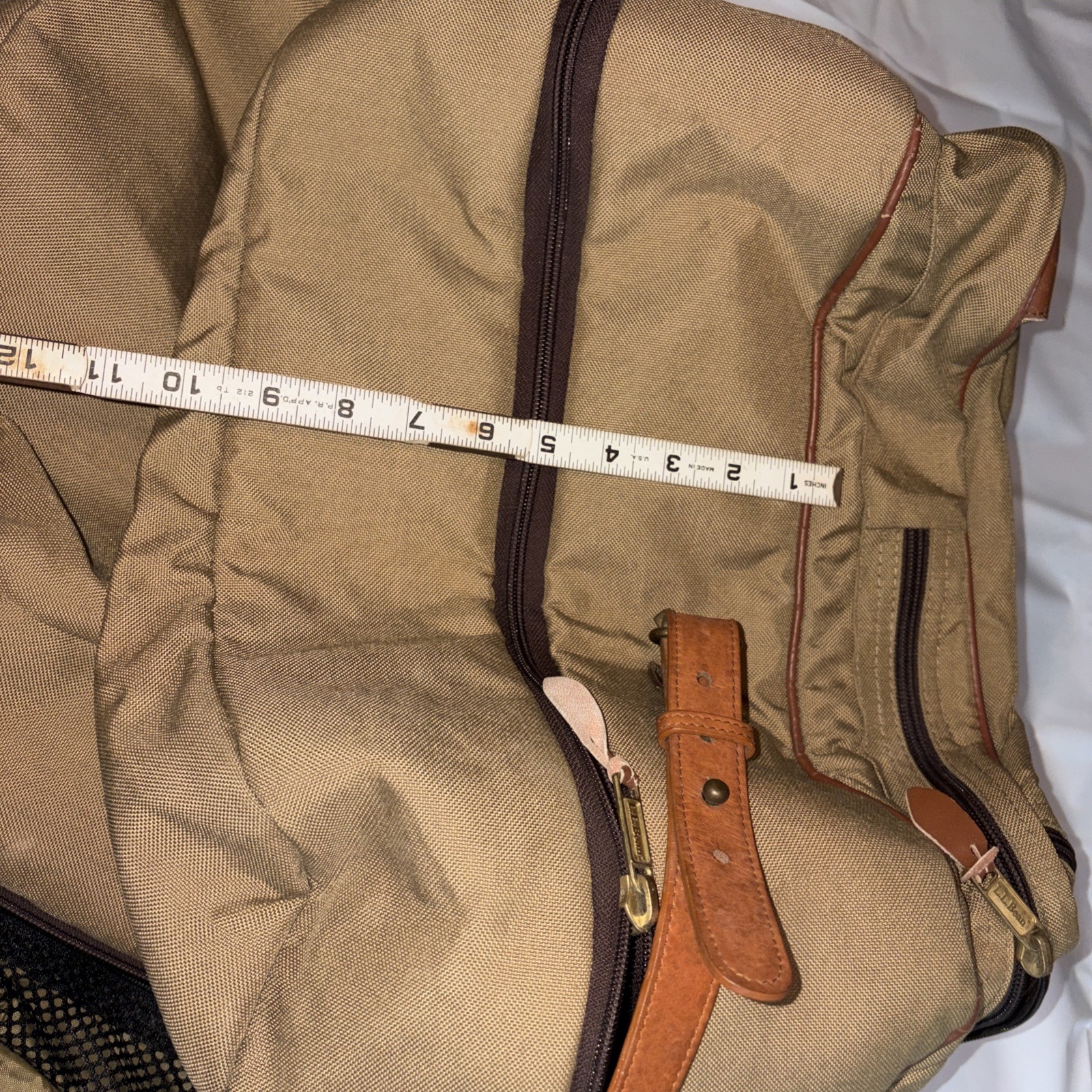 Vintage LL Bean Field Nylon Canvas Duffel Khaki 3 Compartments Bag Shoulder USED