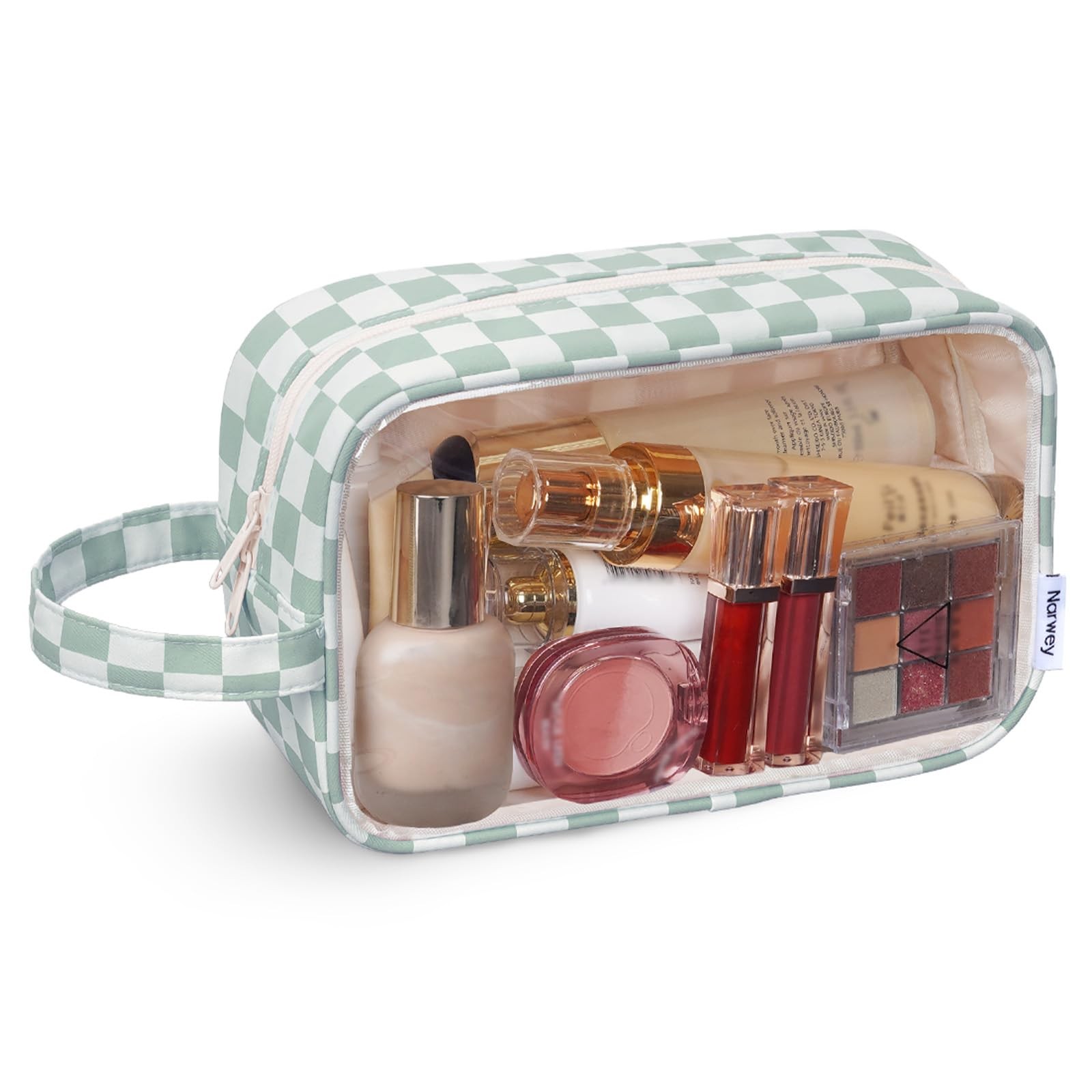 Narwey Clear Toiletry Bags for 9.8″x3.9″x5.9″, Y-Mint Green Checkerboard