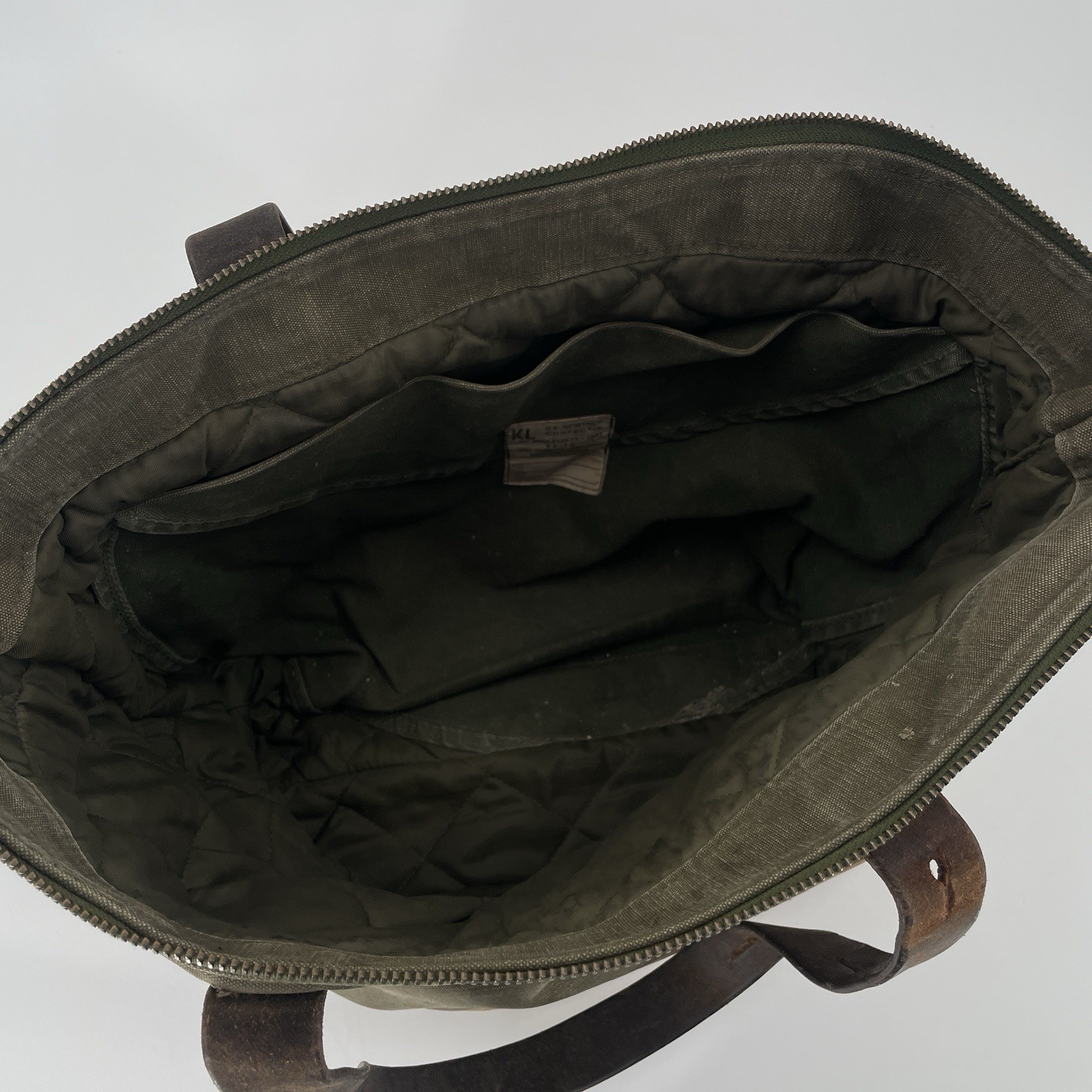 Atelier de L’Armee Green Canvas Brown Leather Tote Bag – Distressed