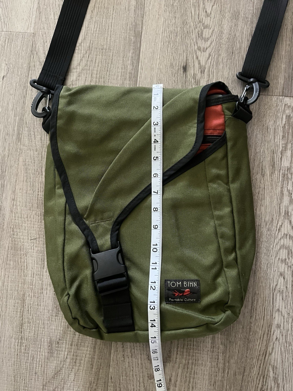 Tom Bihn Ristretto Olive Green Messenger Bag with Orange Interior