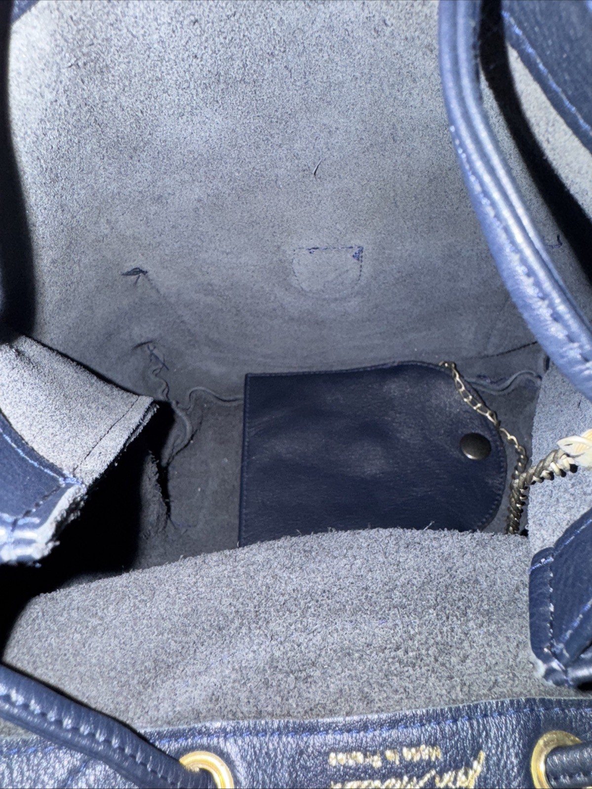 La Bagagerie Navy Blue Pebbled Leather Backpack Buckle Drawstring Rare